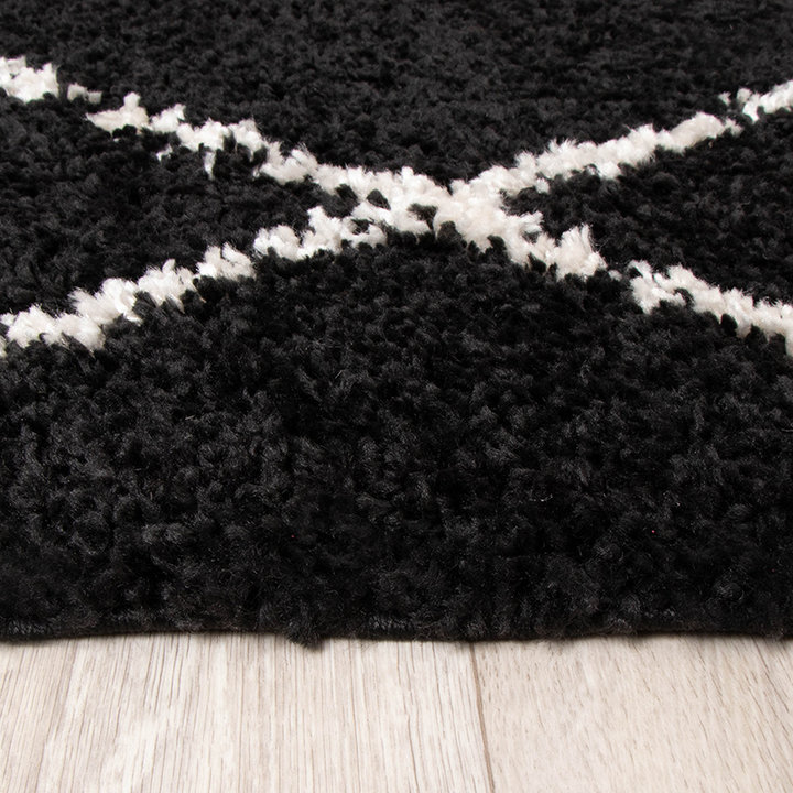 Hoogpolig vloerkleed - Grand Lines Zwart/Creme