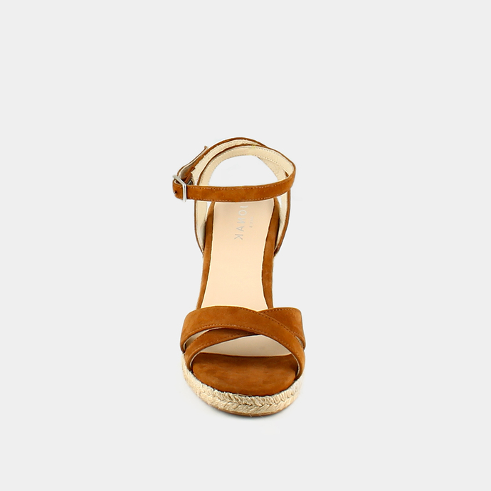 Espadrilles à talons hauts et brides  en croute cognac