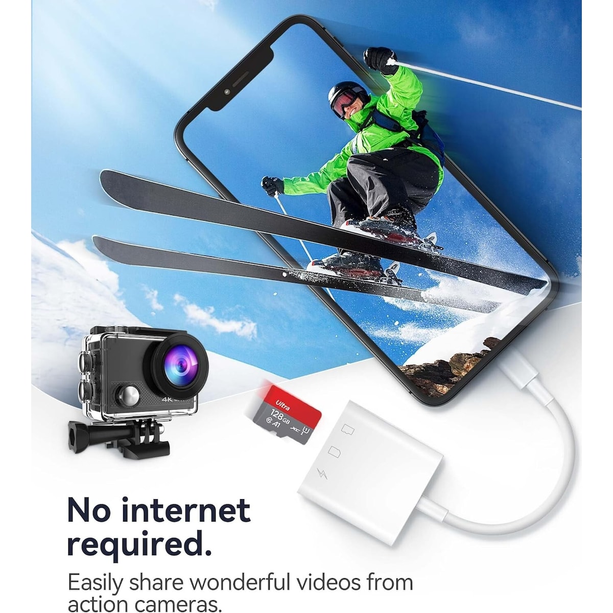 NÖRDIC USB-C, Lightning-kortleser 2 spor SD, MicroSD 1xUSB-C Lading PD30W UHS-I