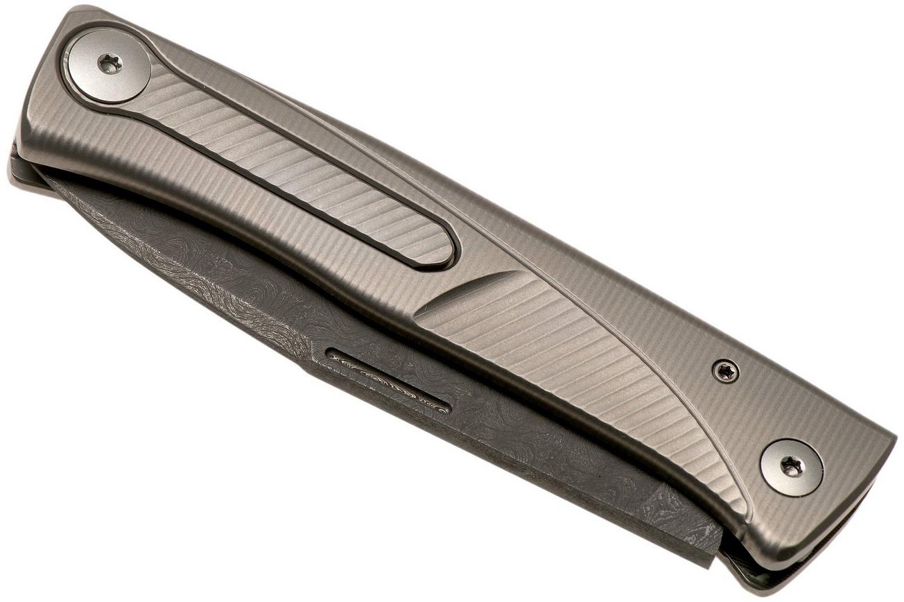 LionSteel Thrill TL-D-GY Damascus, Grey Titanium Integral Slipjoint