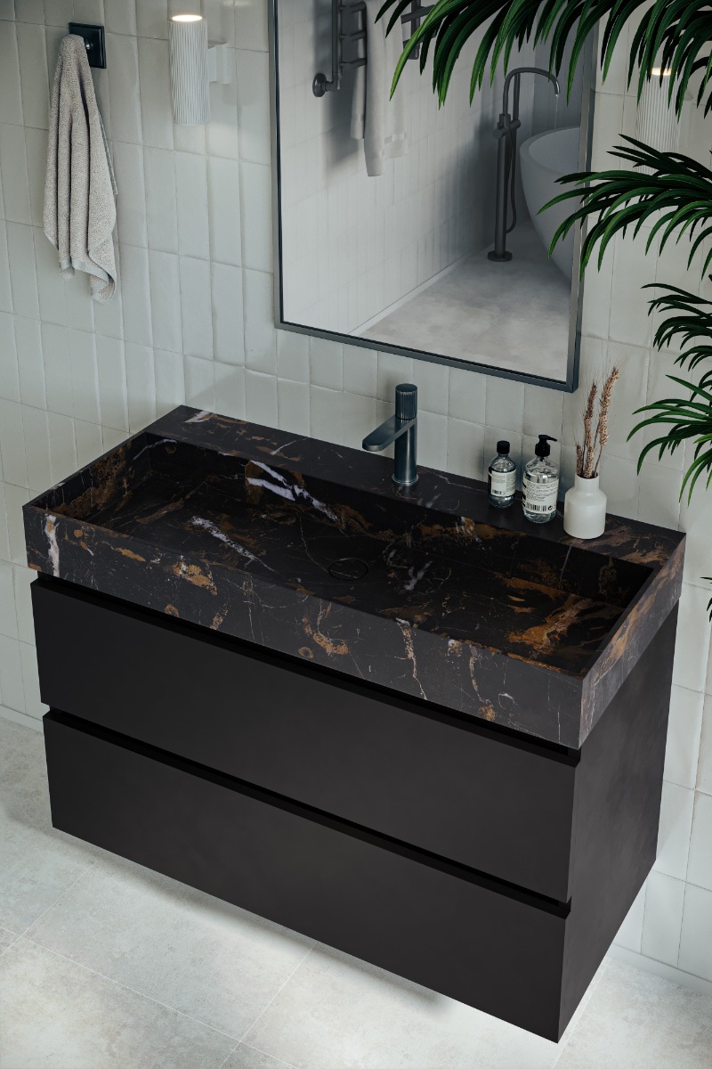 Saniclear Portoro Gold marmer wastafel 100x46cm met kraangat