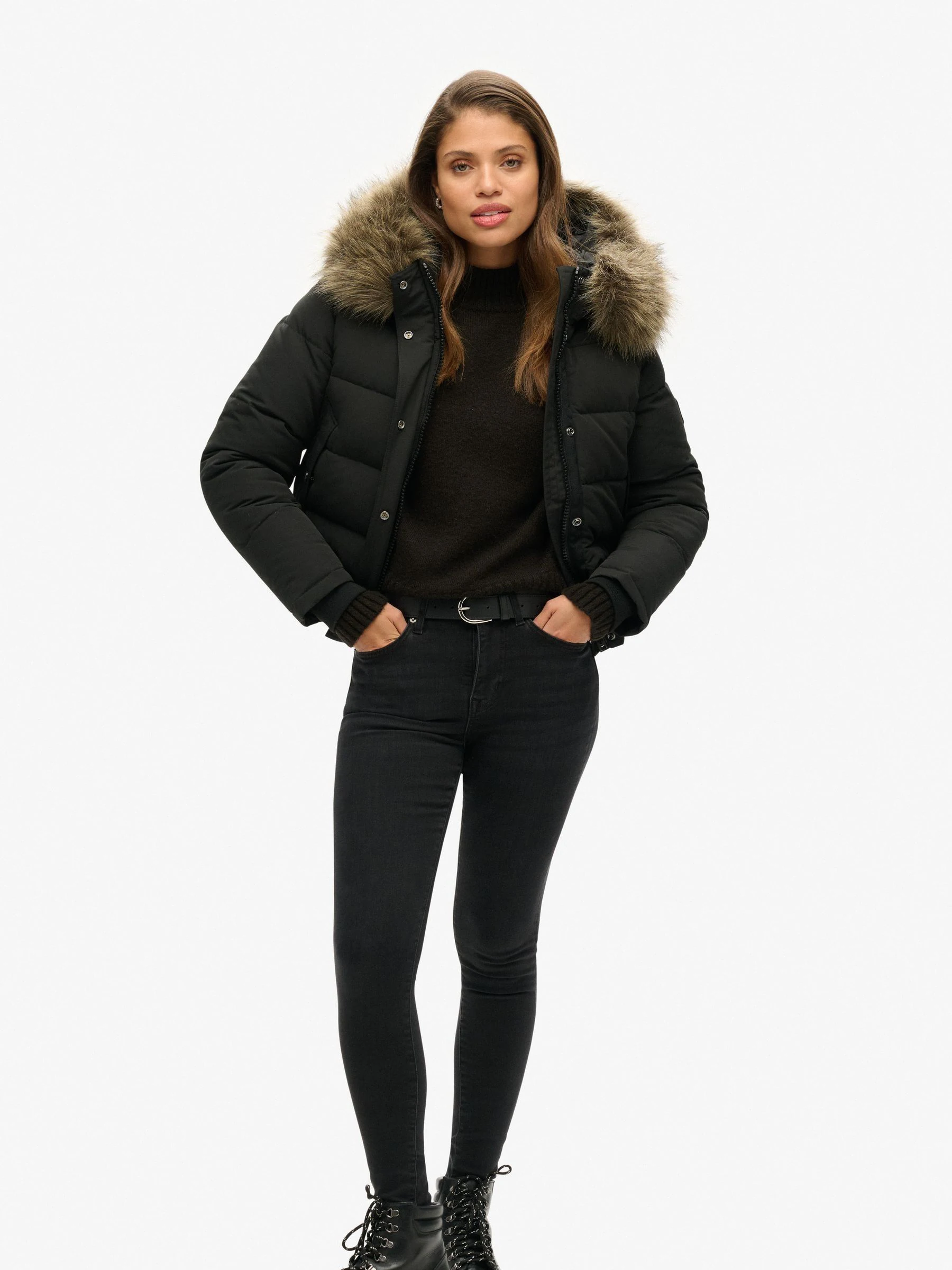 Zwart - Superdry Everest bomberjack met capuchon