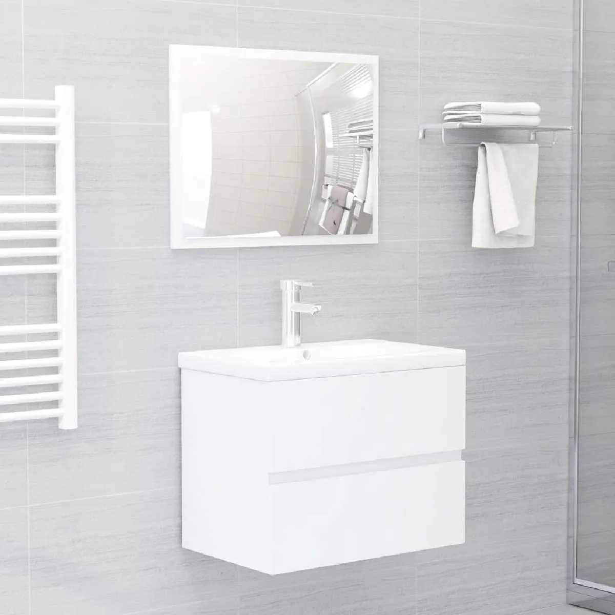 vidaXL Meubles salle de bain - Blanc brillant