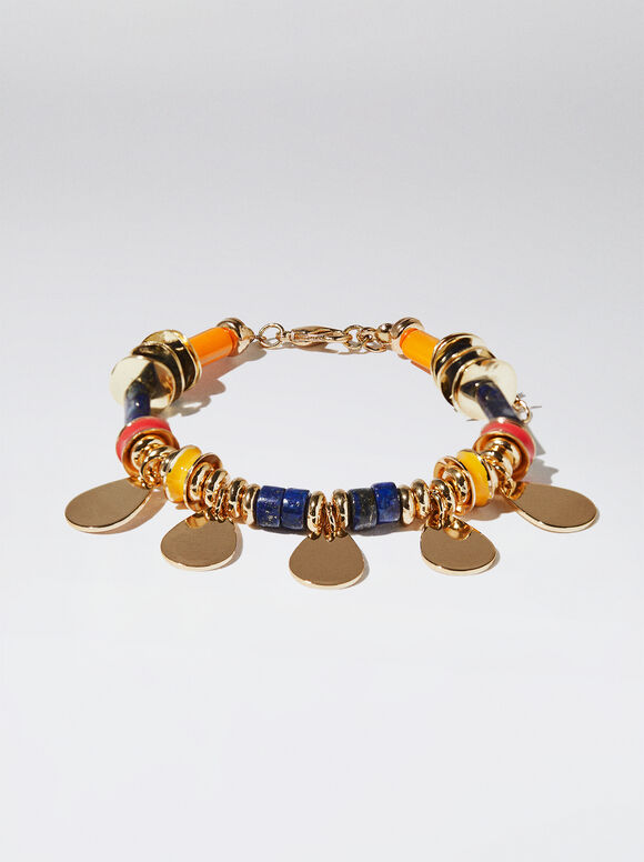 Pulseira com Pedras e Medalhas - Multicolorida
