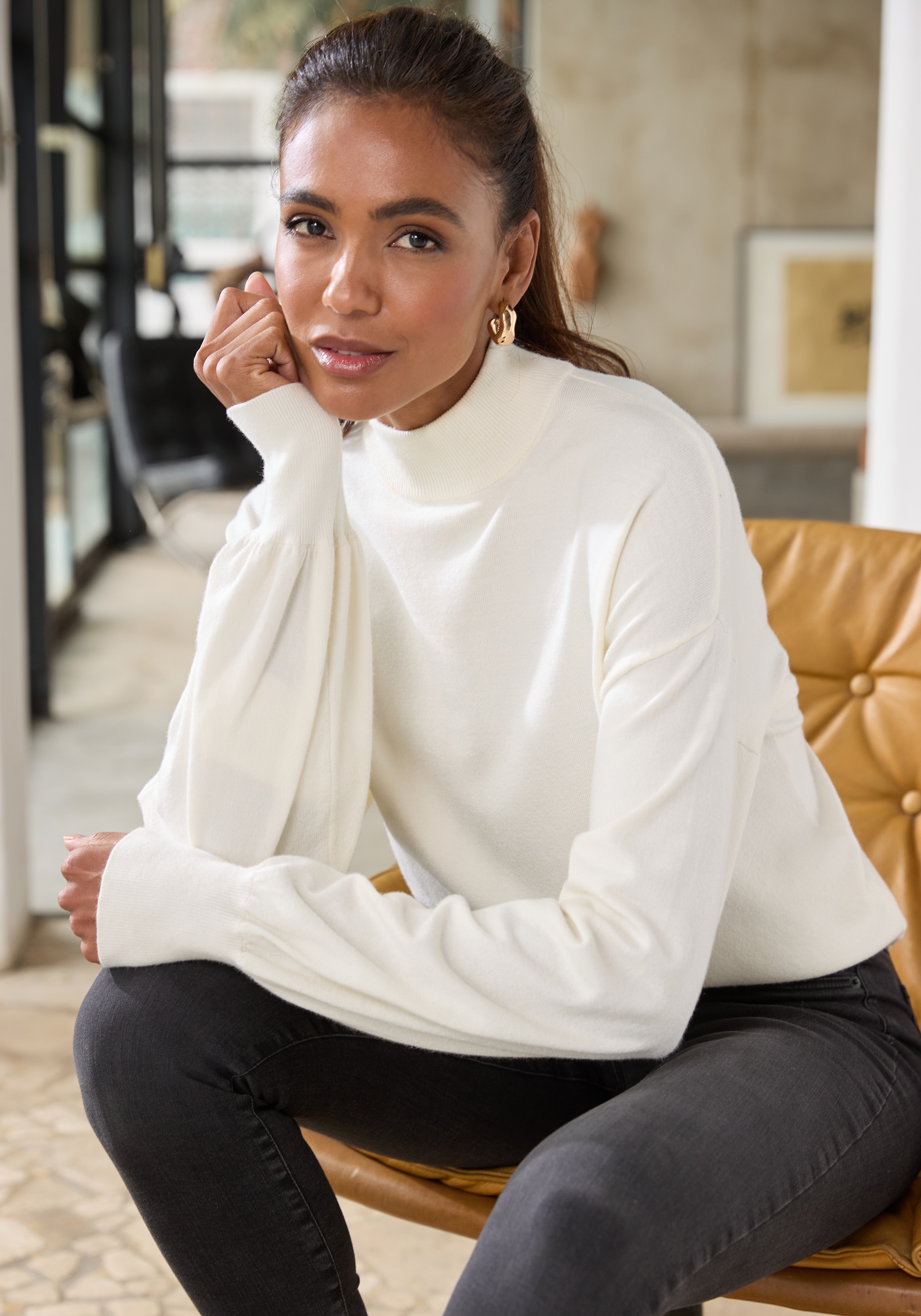 LASCANA Strickpullover , mit kleinem Stehkragen, Feinstrickpullover, casual-chic