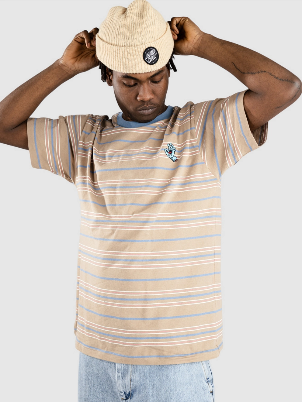 Santa Cruz Mini Hand Stripe T-Shirt taupe stripe