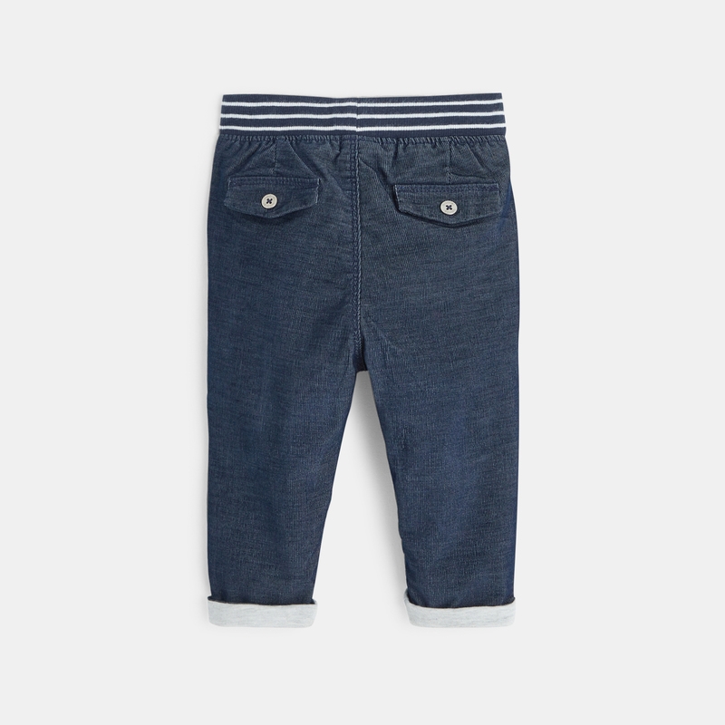 Pantalon velours milleraie taille élastiquée bleu bébé garçon