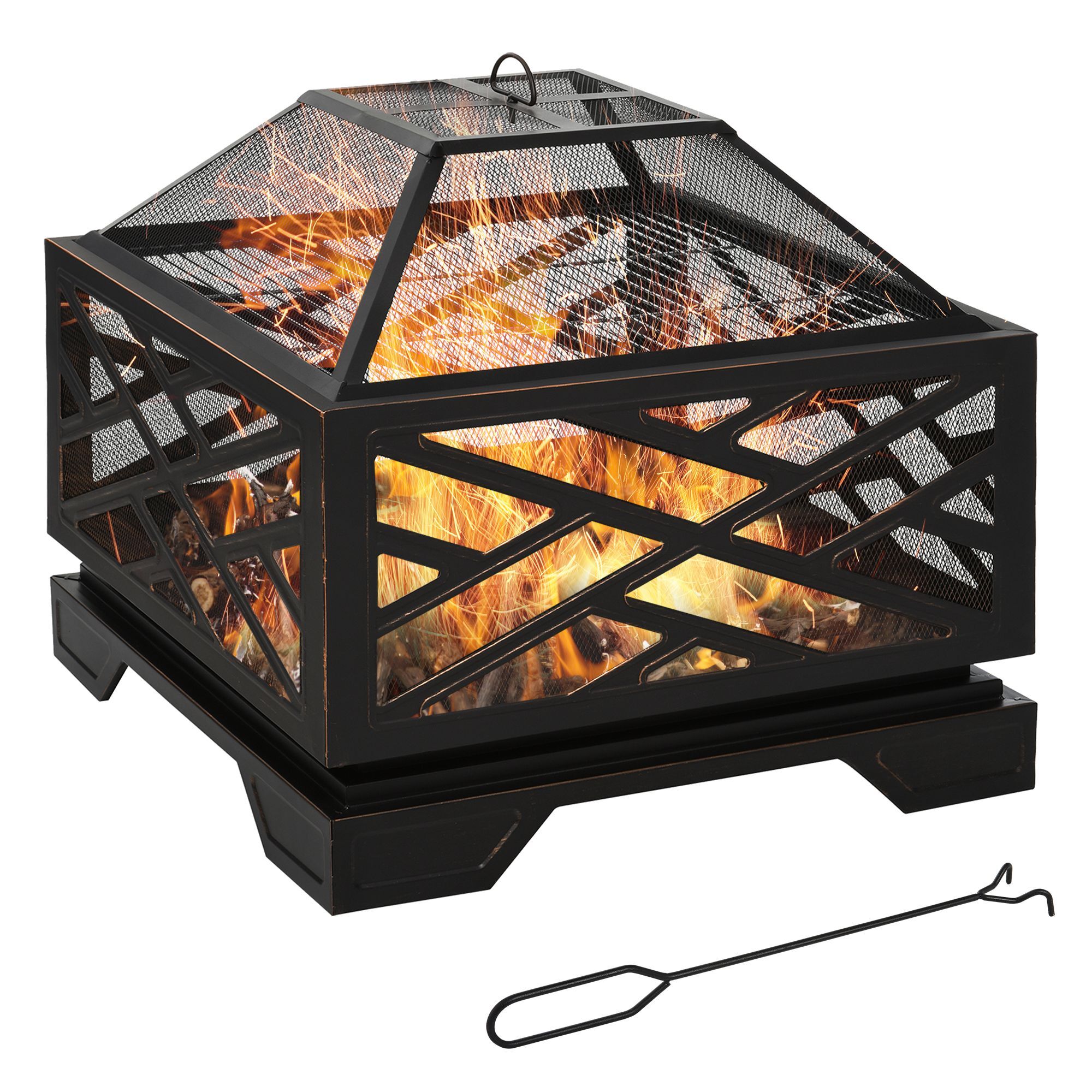 Outsunny Feuerschale mit Funkenschutz schwarz 66L x 66B x 66H cm