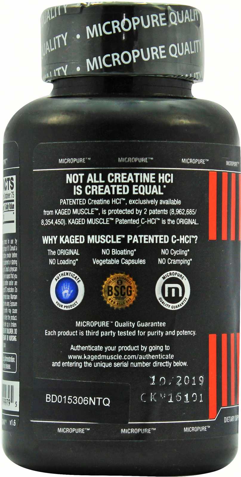 Kaged Muscle Creatina HCL - C-HCl 75 cápsulas vegetais
