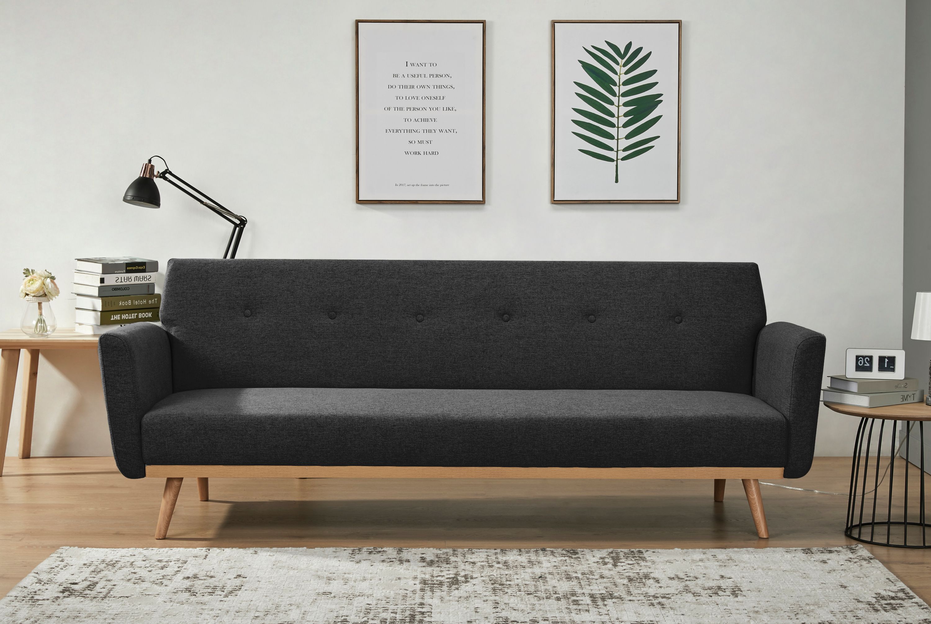 Schlafsofa schwarz Schlafcouch Sofa Couch Schlaffunktion Gästebett Gästesofa
