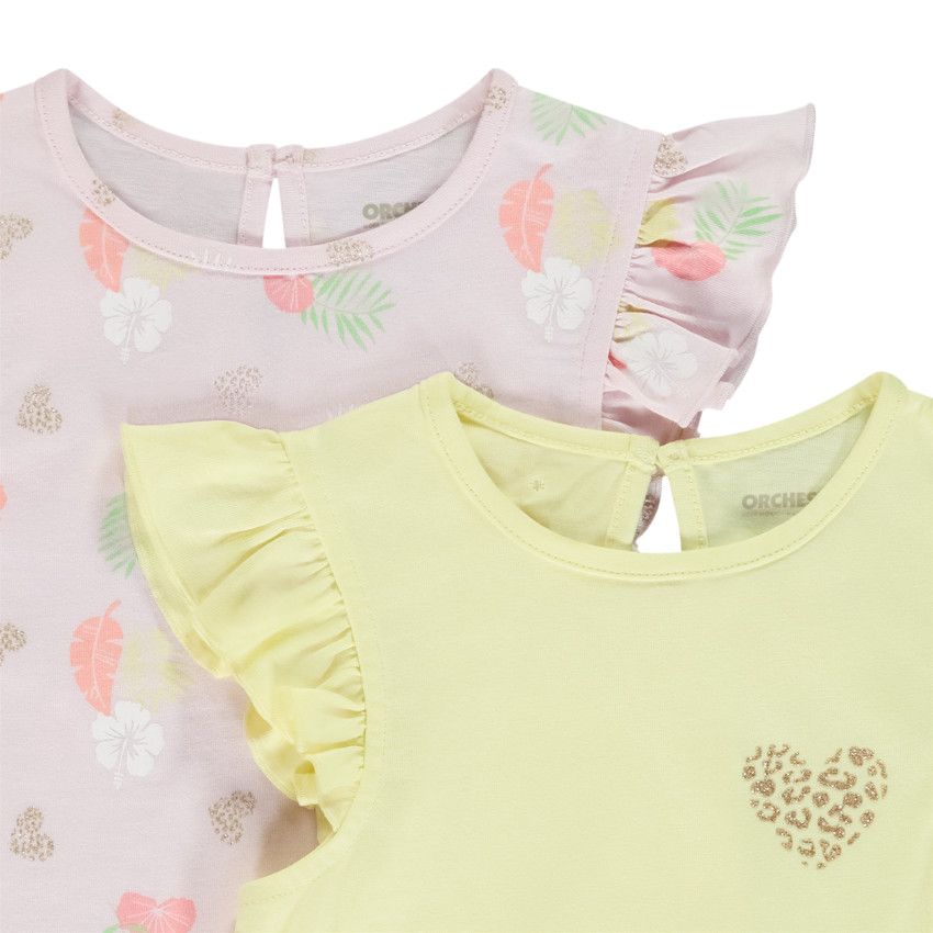 Lot de t-shirts manches courtes fantaisie pour bébé fille - Rose