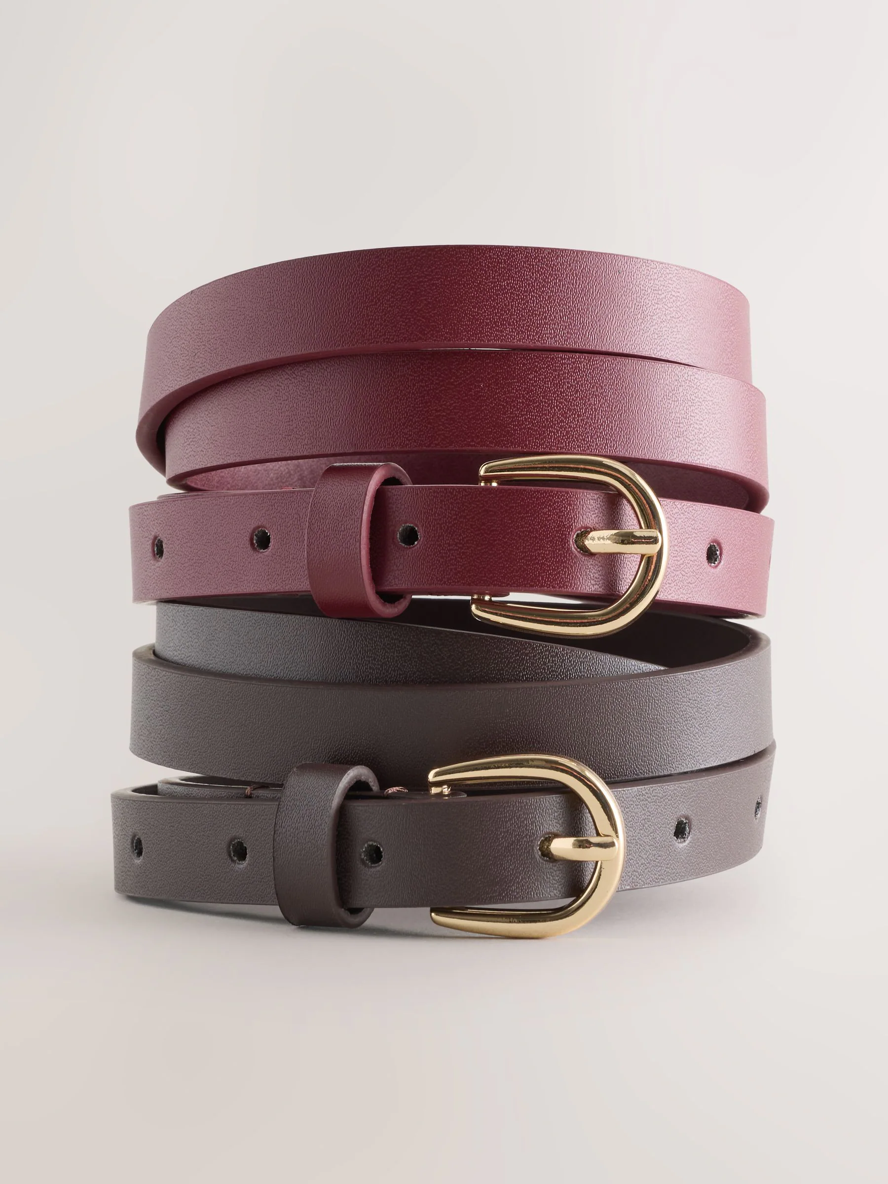 Chocolate Brown/Berry - PU Skinny Belts 2 Pack