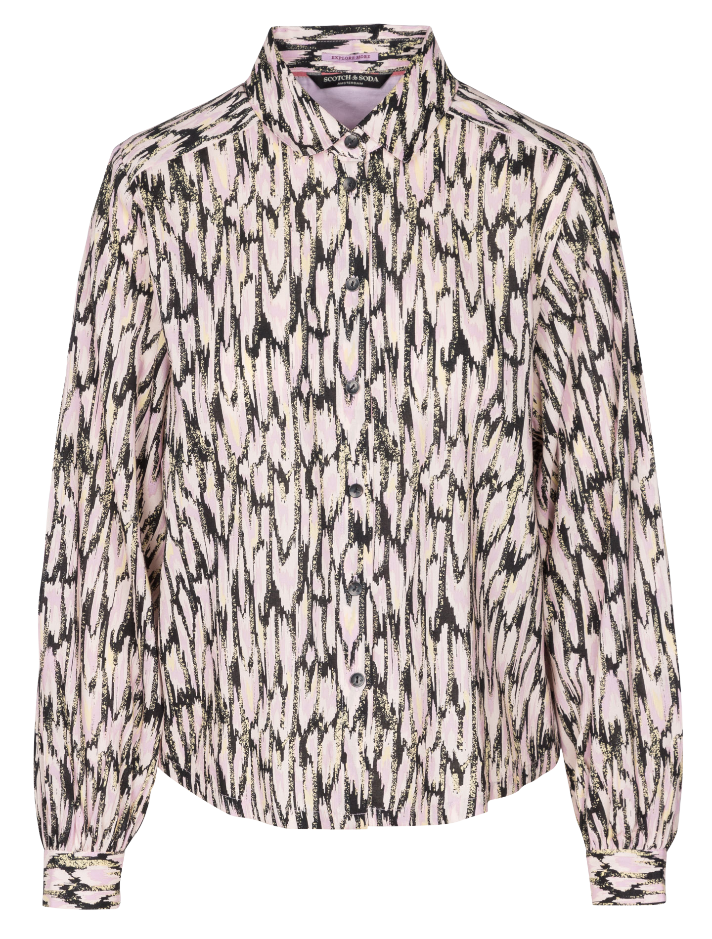 Chemise col classique imprimée en coton bio mélangé| Rose