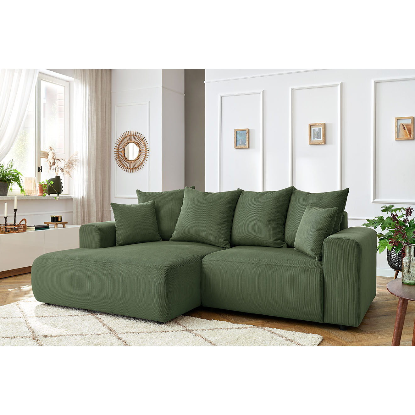 Bobochic Canapé d'angle fixe gauche Enjoy vert - 237x147x95 cm