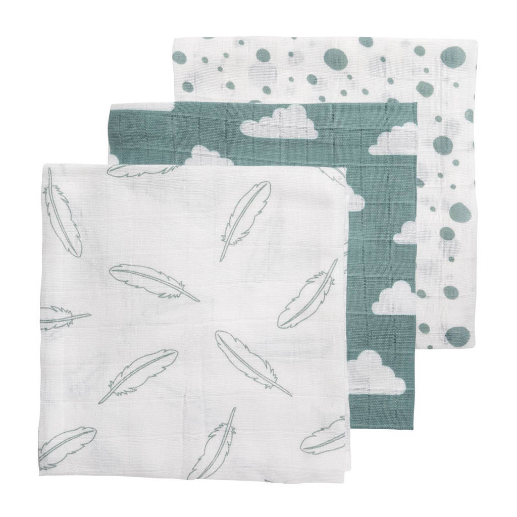 Prima doekenhydrofiele doek 70x70 cm (set van 3) jade/wit