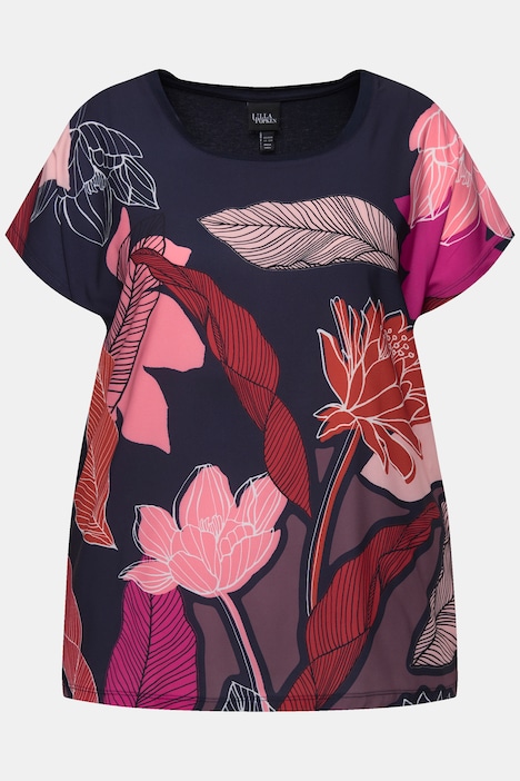 Shirtbluse, Blüten, Oversized, Rundhals, Halbarm