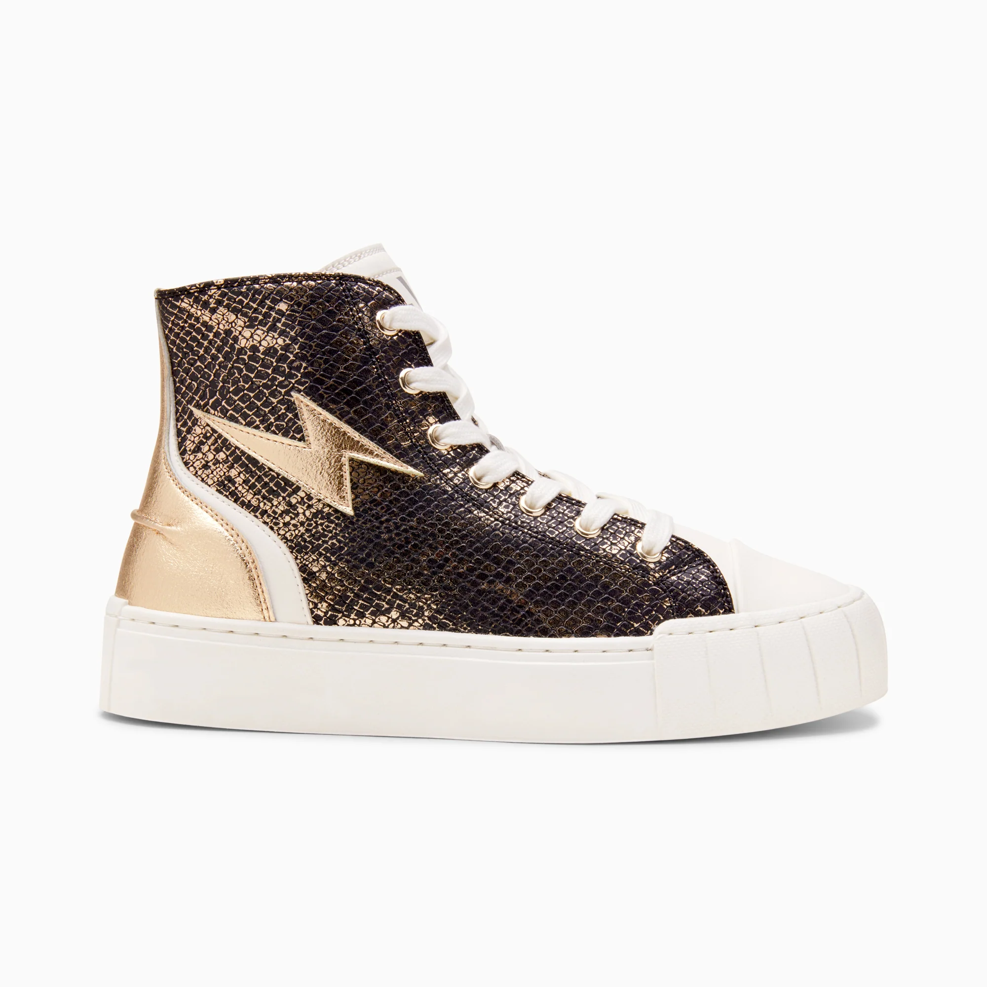 Sneakers-Baskets éclair Mücella montantes serpent et or