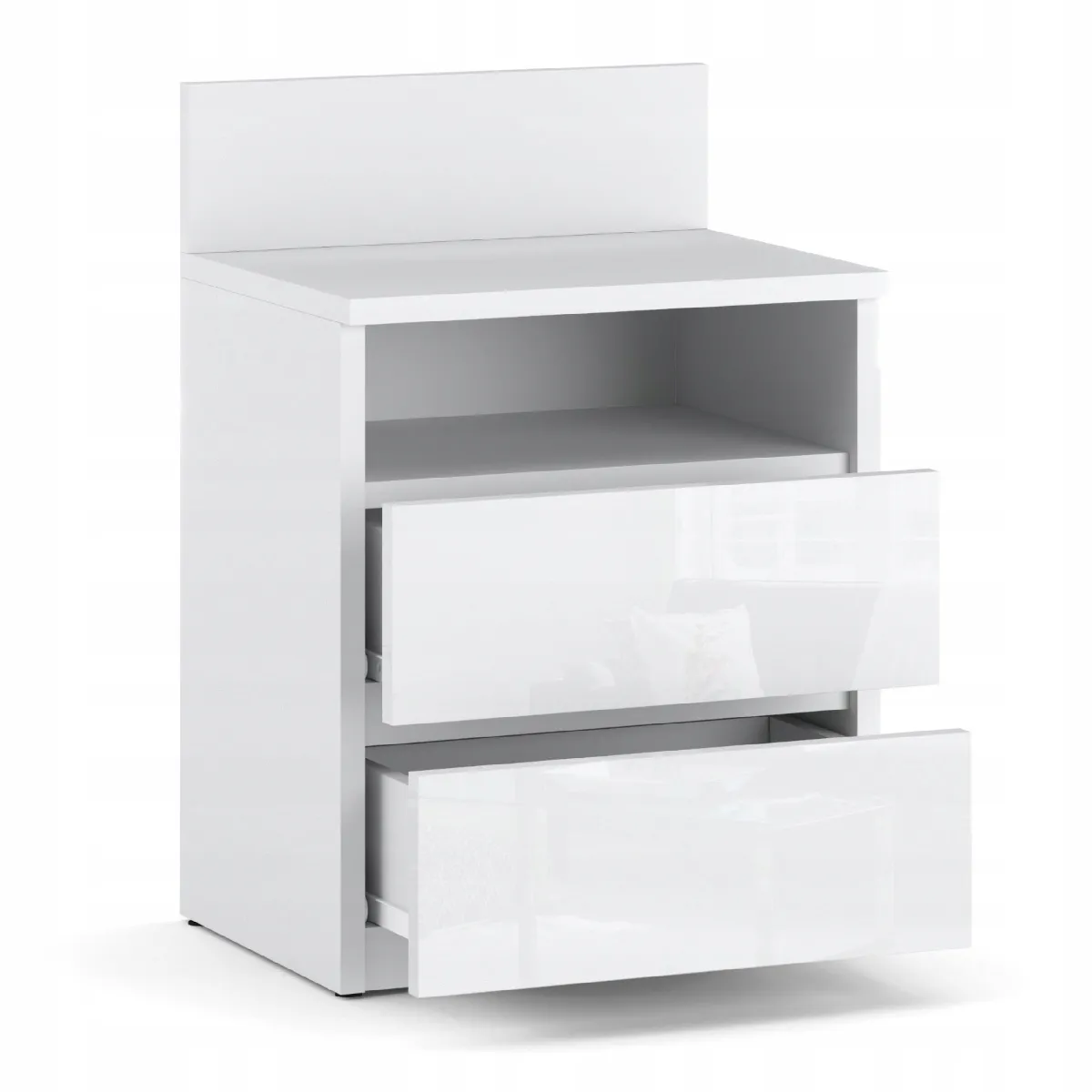 Table de chevet - Blanc Brillant - 2 tiroirs