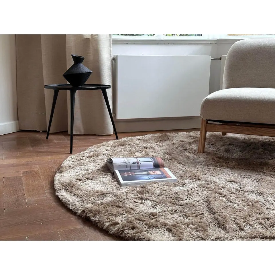 Interieur05 Rond Hoogpolig vloerkleed Odelia Bruin/taupe - 160 x 160 cm