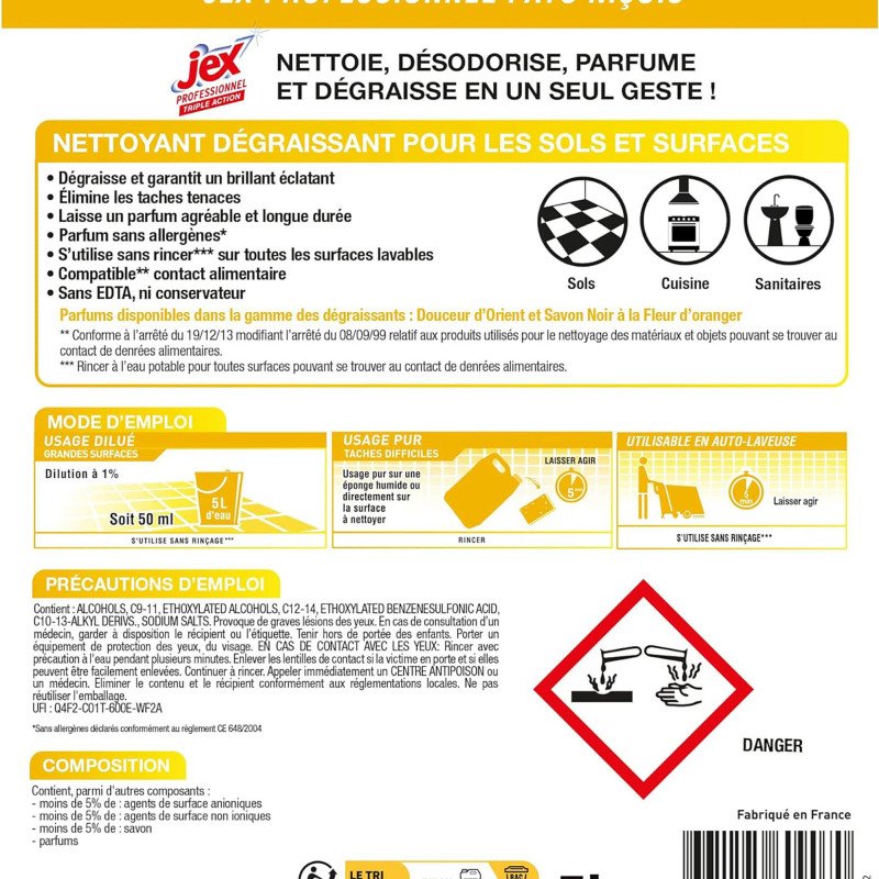 Nettoyant ultra dégraissant Jex professionnel Triple Action Pays niçois - Bidon de 5 L