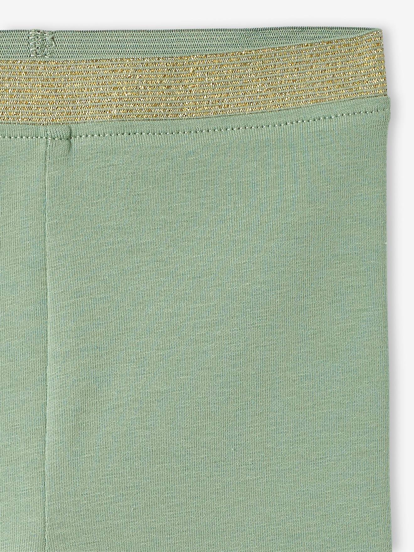 Leggings verde-acinzentadas com cós brilhante para bebês meninas