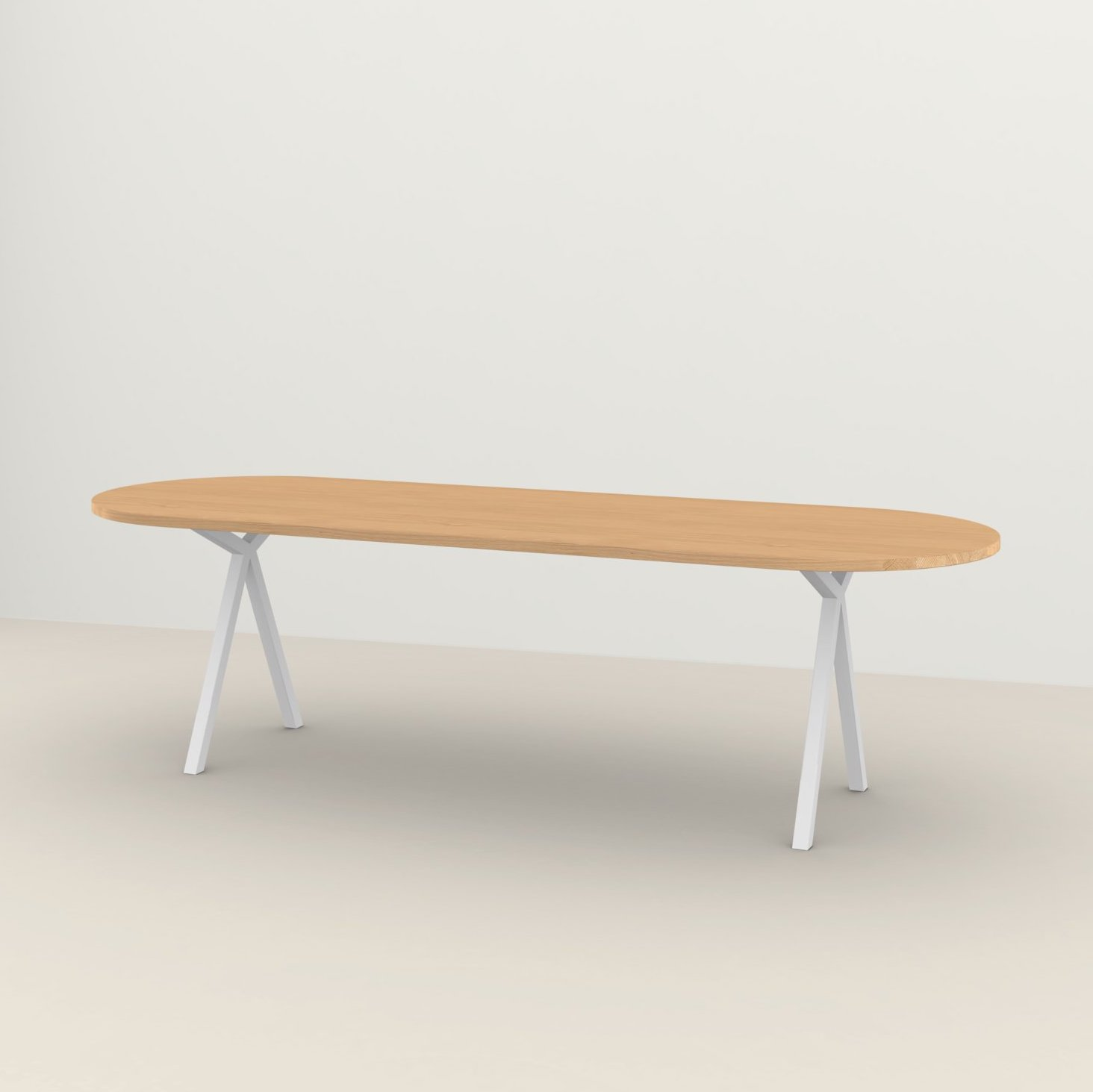 Studio HENK tafel Slim X-type Plat ovaal - wit frame, hardwax light 3041 260 x 90 cm | HWO NL 3041 | Rechte Rand | Frame Wit