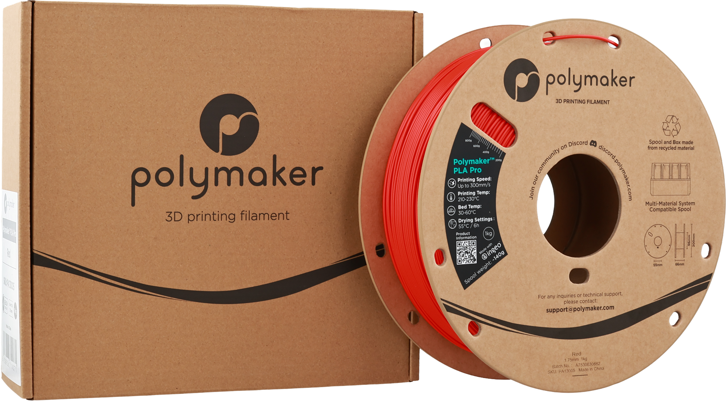 Polymaker  PLA Pro Red, 1,75 mm / 1000 g    Neue, verbesserte Formulierung: Hochleistungs-High Speed-PLA in Red