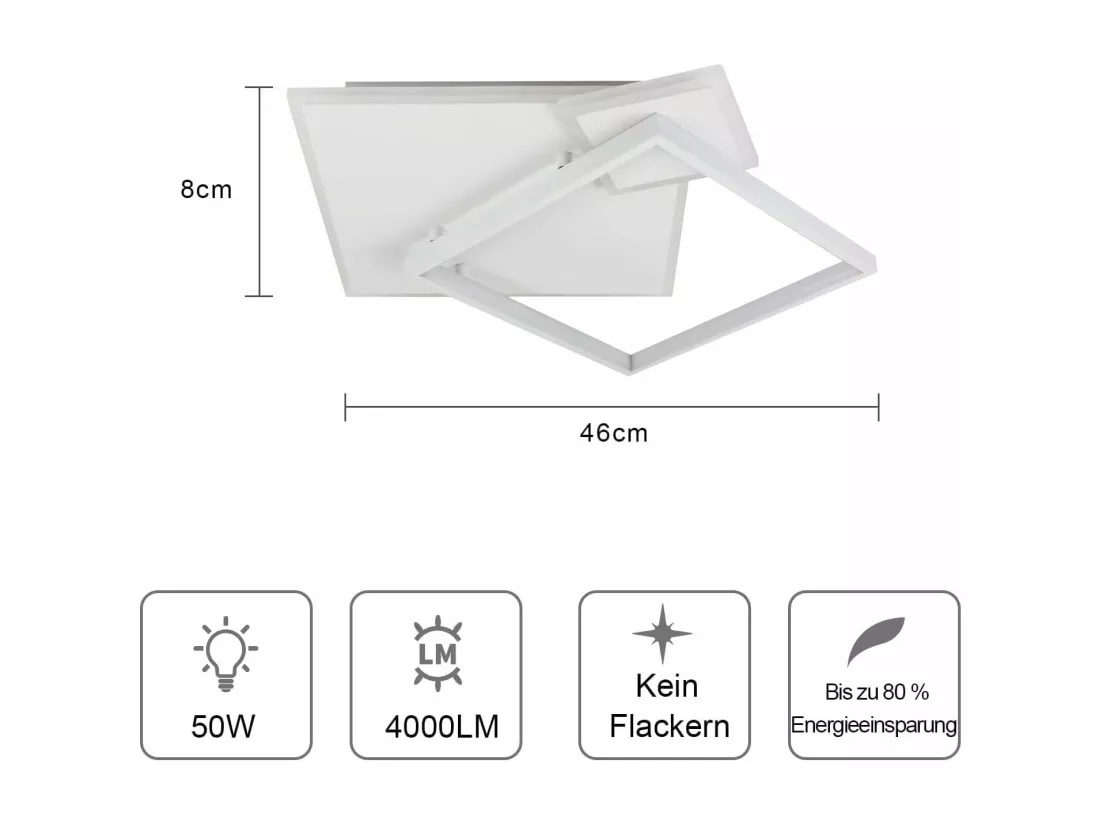 NETTLIFE Plafonnier LED Salon Lampe à Intensité Variable 50W Design Moderne avec Télécommande en Métal pour Salle à Manger Cuisine Chambre