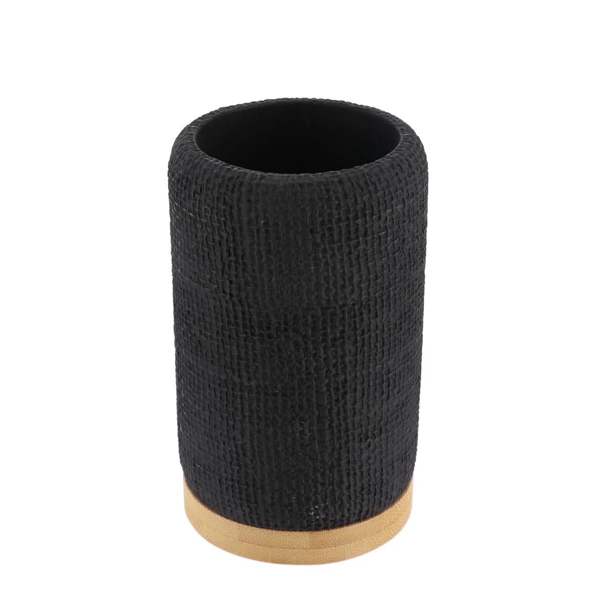 GOBELET POLYRESINE ROND EFFET MAILLE ET BAMBOU NOIR