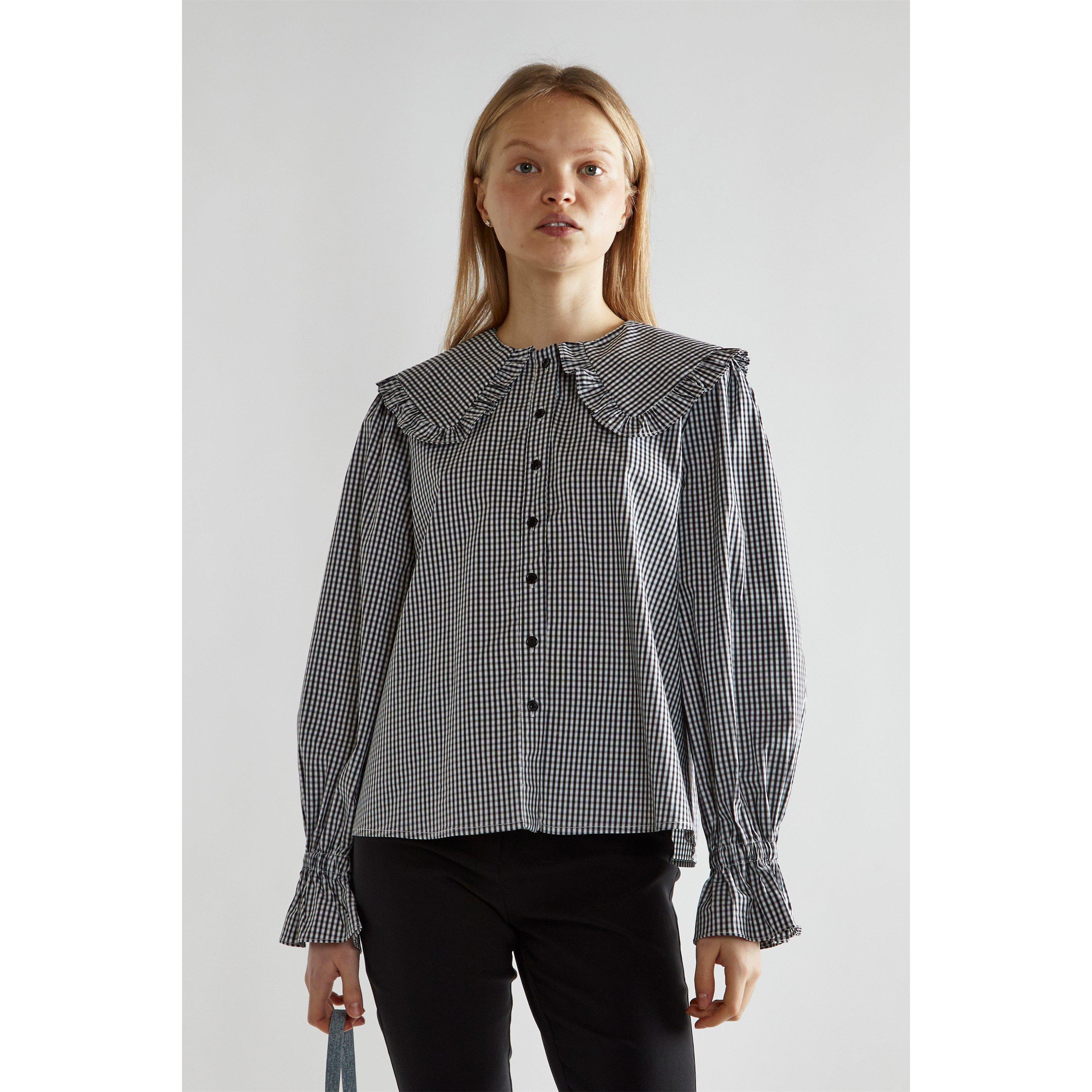 Glamorous Black White Gingham Statement Collar Blouse
