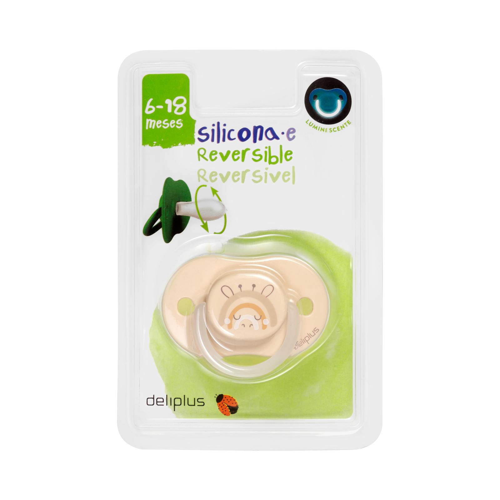 Sucette réversible en silicone Deliplus +6 à 18 mois luminescente