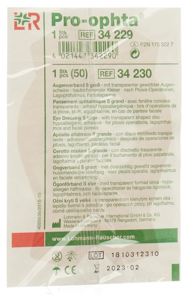 PRO OPHTA S Augenverband L durchsichtig 1 Stk