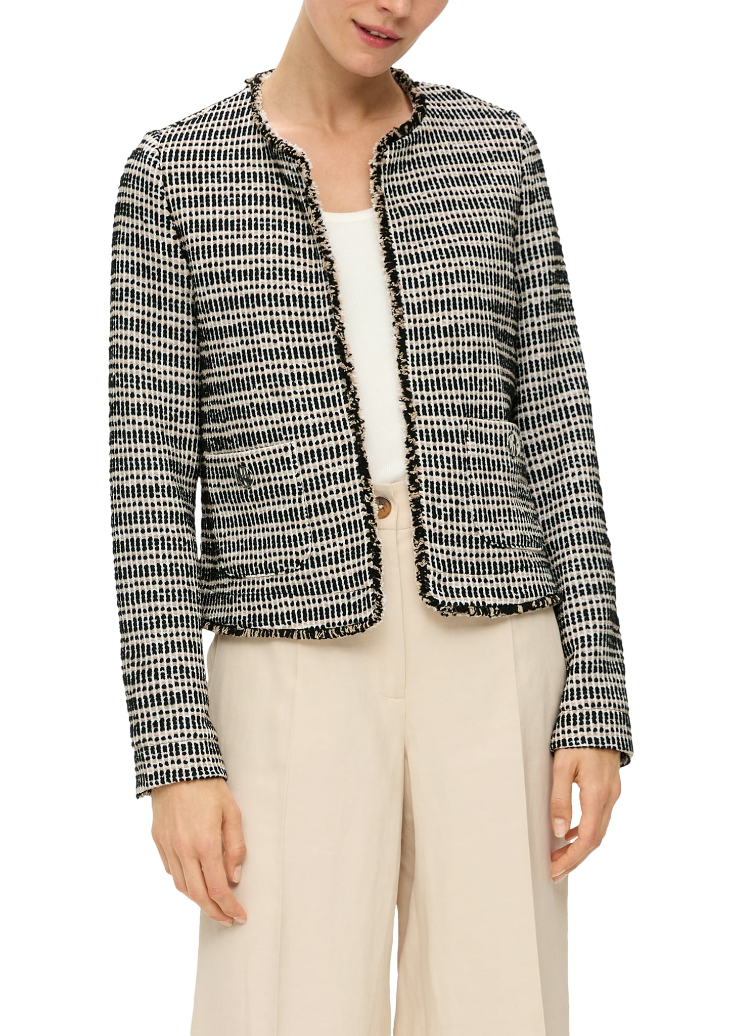 s.Oliver BLACK LABEL Bolerojacke ohne Kapuze ohne Verschluss und aus Bouclé