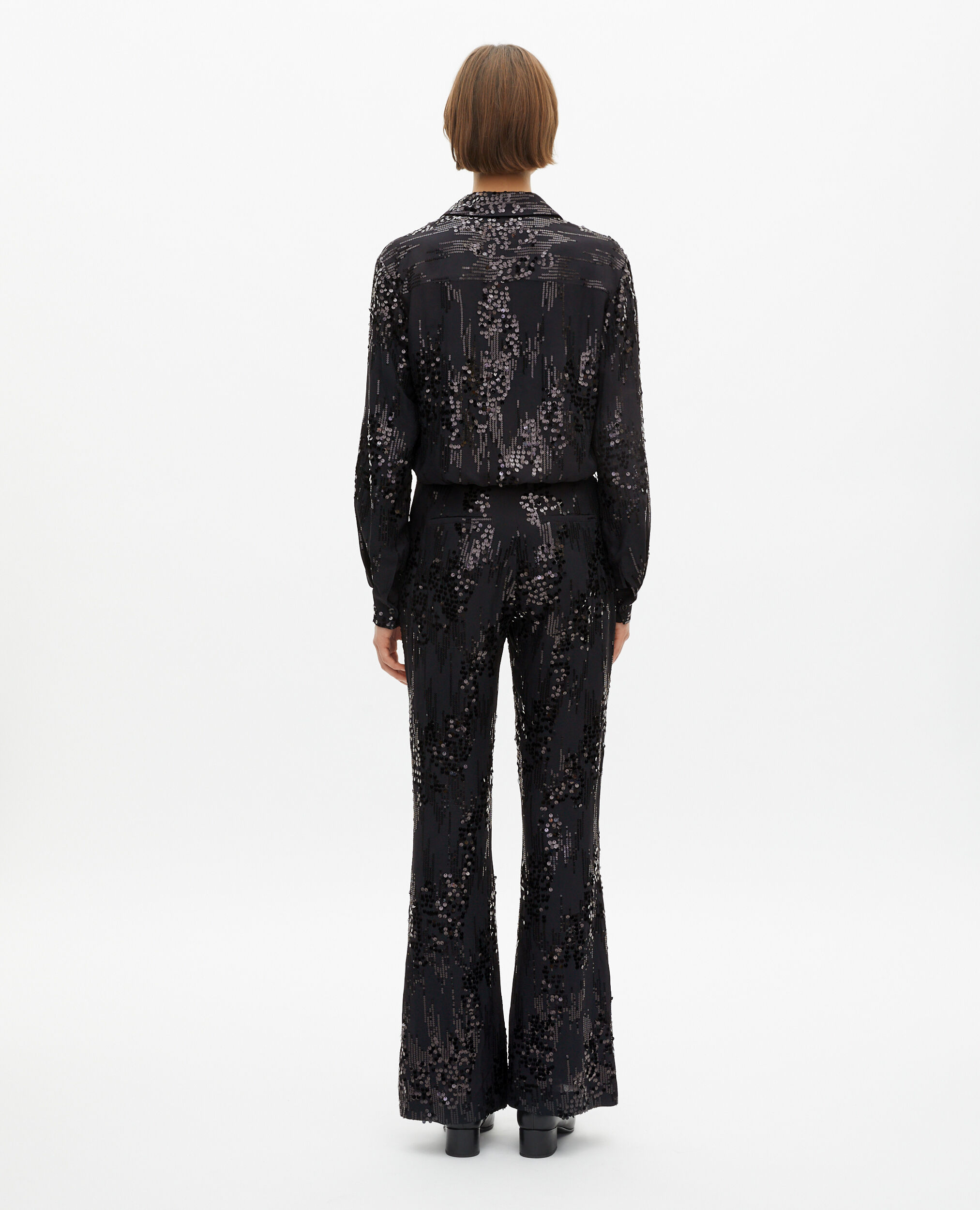 Pantalon flare à sequins noir