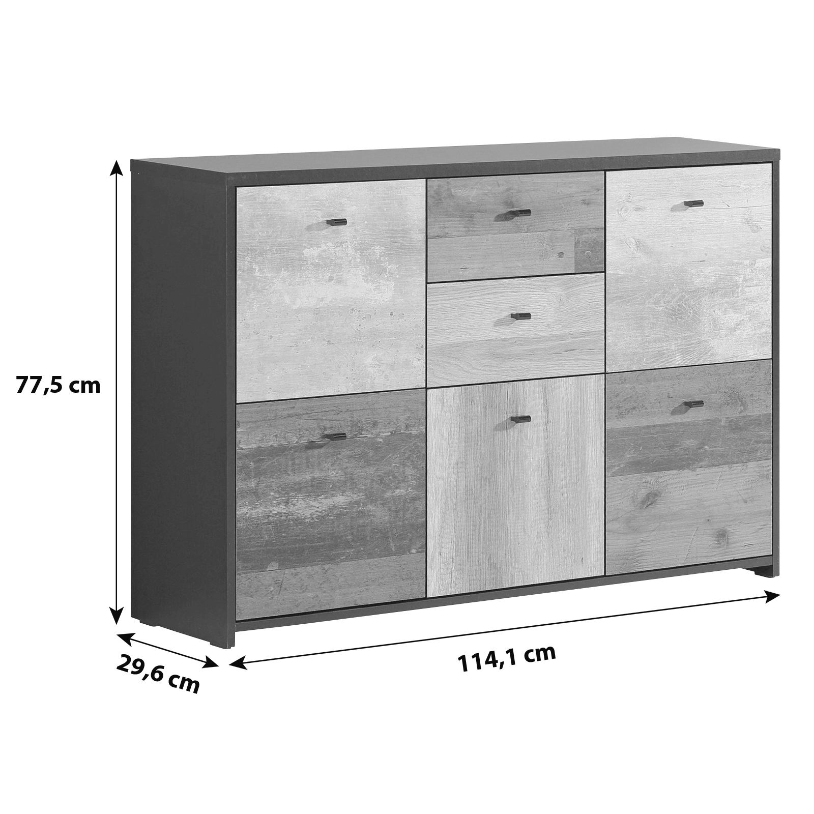Kommode - Eiche-Pinie-schwarz - 114 cm breit