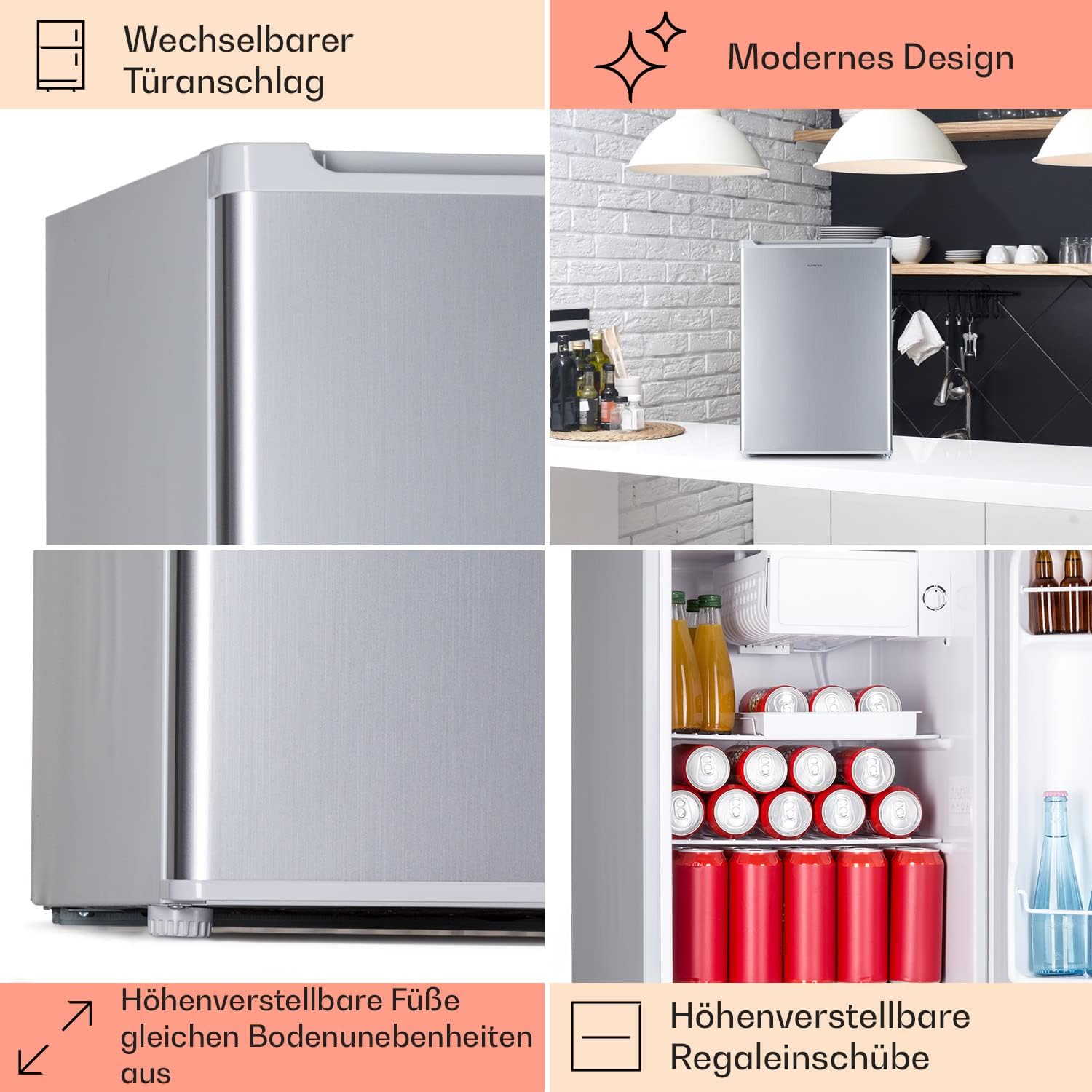 Klarstein Mini Kühlschrank, Retro Mini-Kühlschrank mit Gefrierfach, 67 Liter Getränkekühlschrank Klein & Kompakt, Kleiner Kühlschrank mit Herausnehmbaren Ablagen, Indoor/Outdoor Kühlschrank Leise