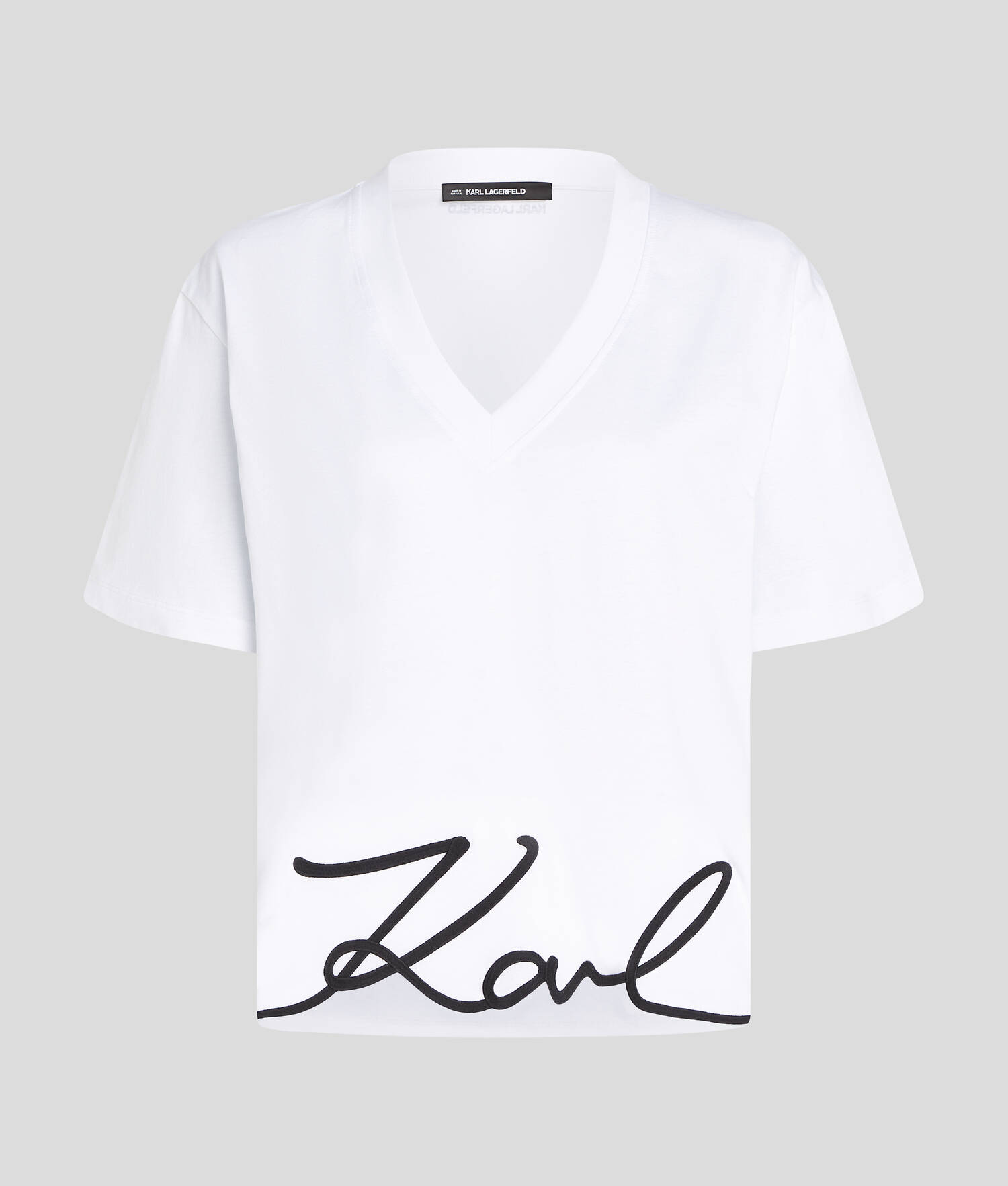 T-SHIRT COL EN V KARL SIGNATURE - Blanc