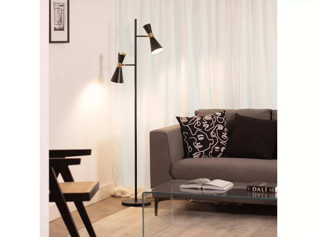 Lampadaire Métal 2 Spots Jigger Noir- Doré