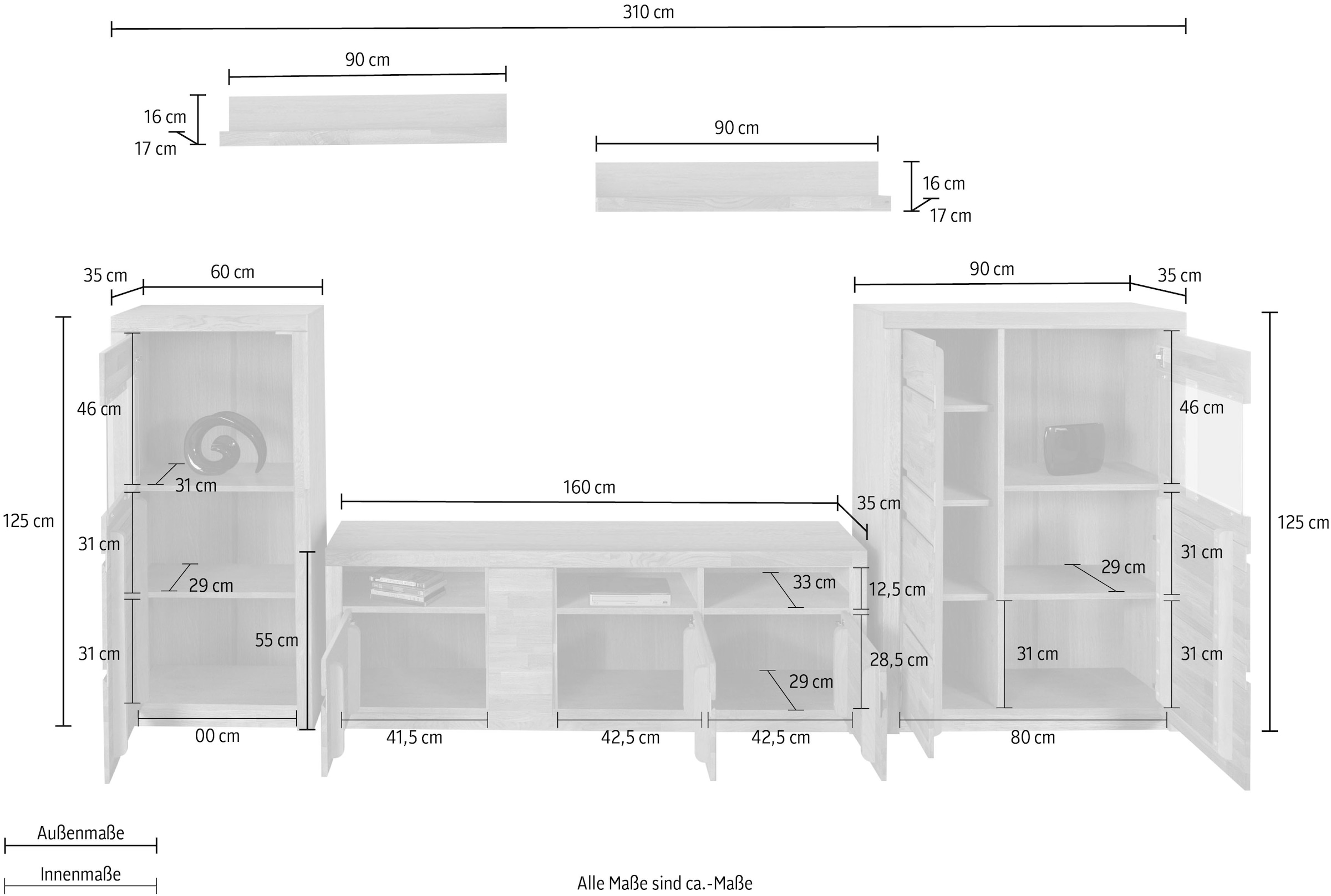 Home affaire Wohnwand »Silkeborg« Set, 5 Stk. tlg.