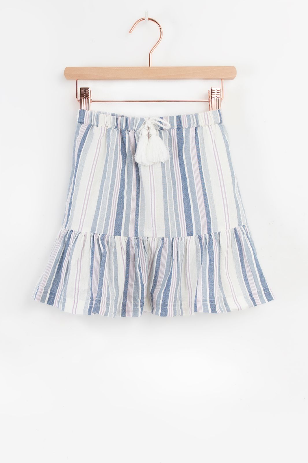 Witte ruffle rok met multicolour strepen