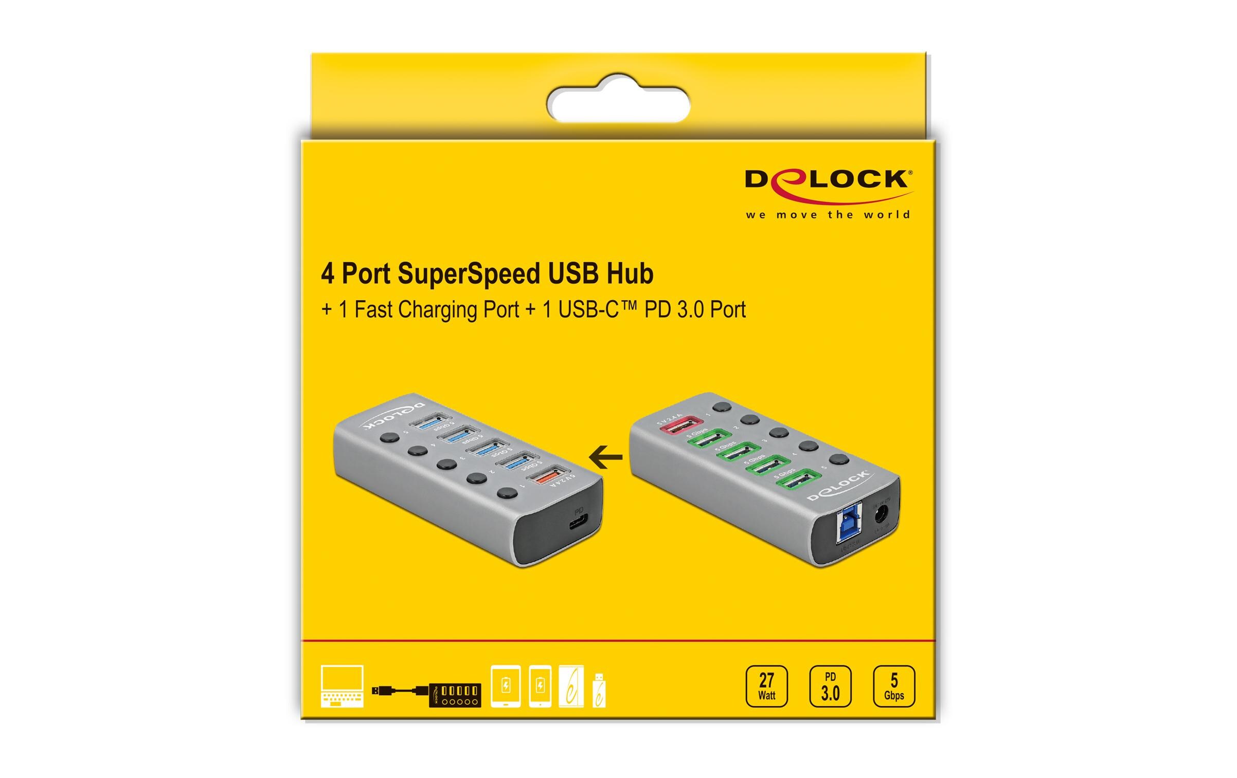 USB-Hub 63263 USB 3.0 - 4x USB-A / 2x LadeanschlussUSB-Hub mit einzeln aktivierbaren Anschlüssen