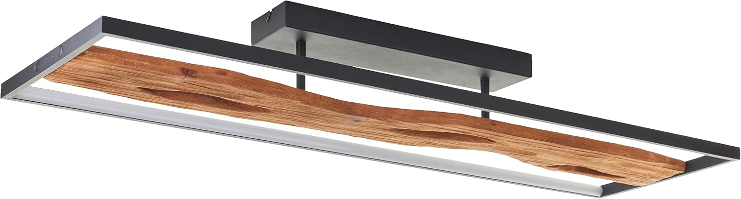 Lightbox LED Deckenlampe im Landhaus Stil | dimmbare Deckenleuchte für Wohnzimmer oder Schlafzimmer in warm-weiß mit 3000 K, 6600 Lumen | aus Aluminium/Metall/Holz in Schwarz/Braun