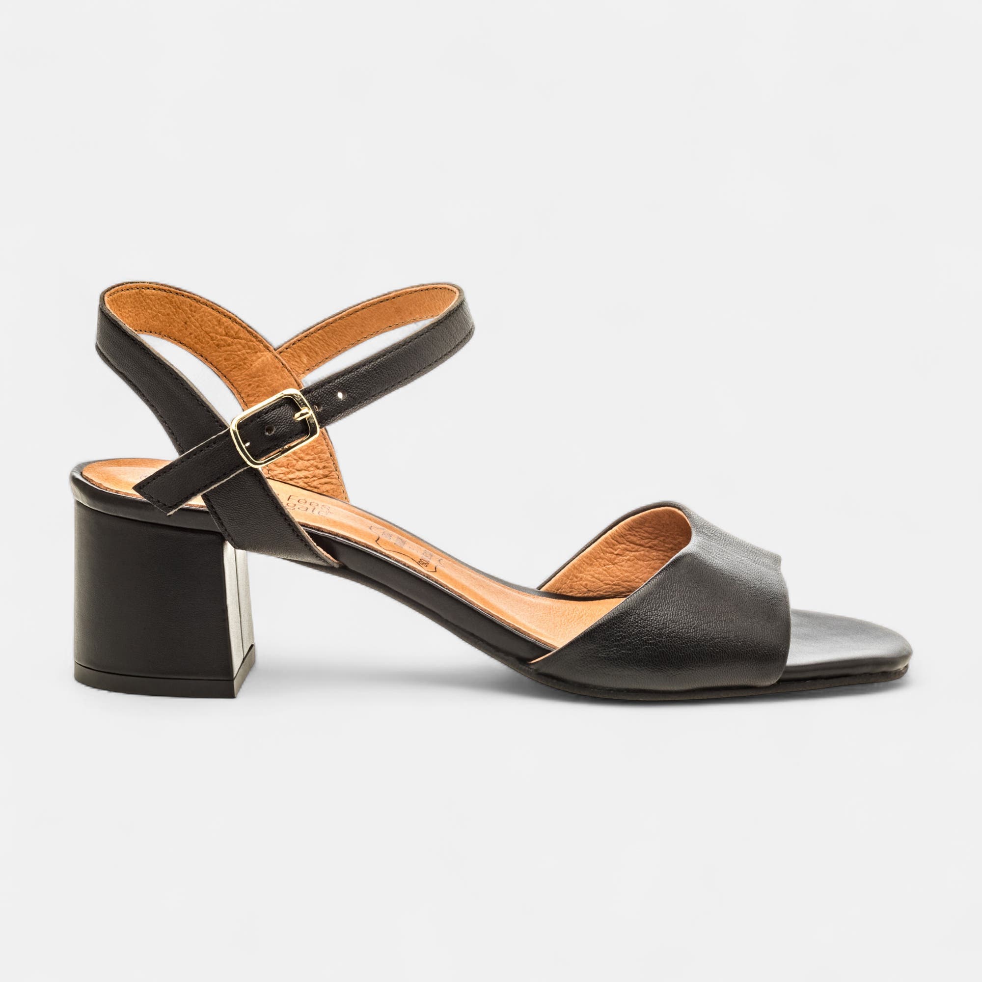Nu-pieds à talon Femme en cuir noir
