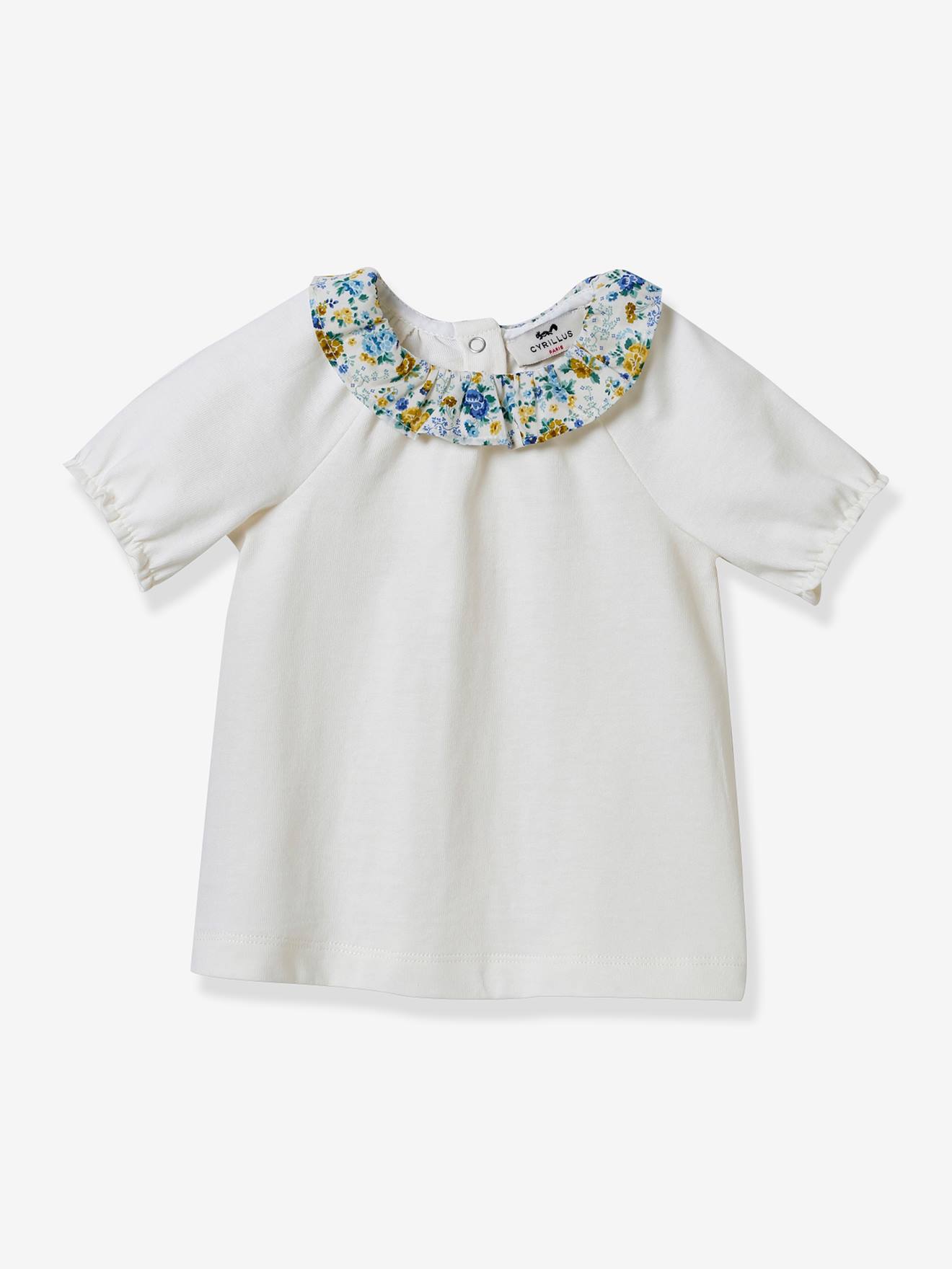 Camiseta de algodão orgânico com gola em malha Liberty para bebê