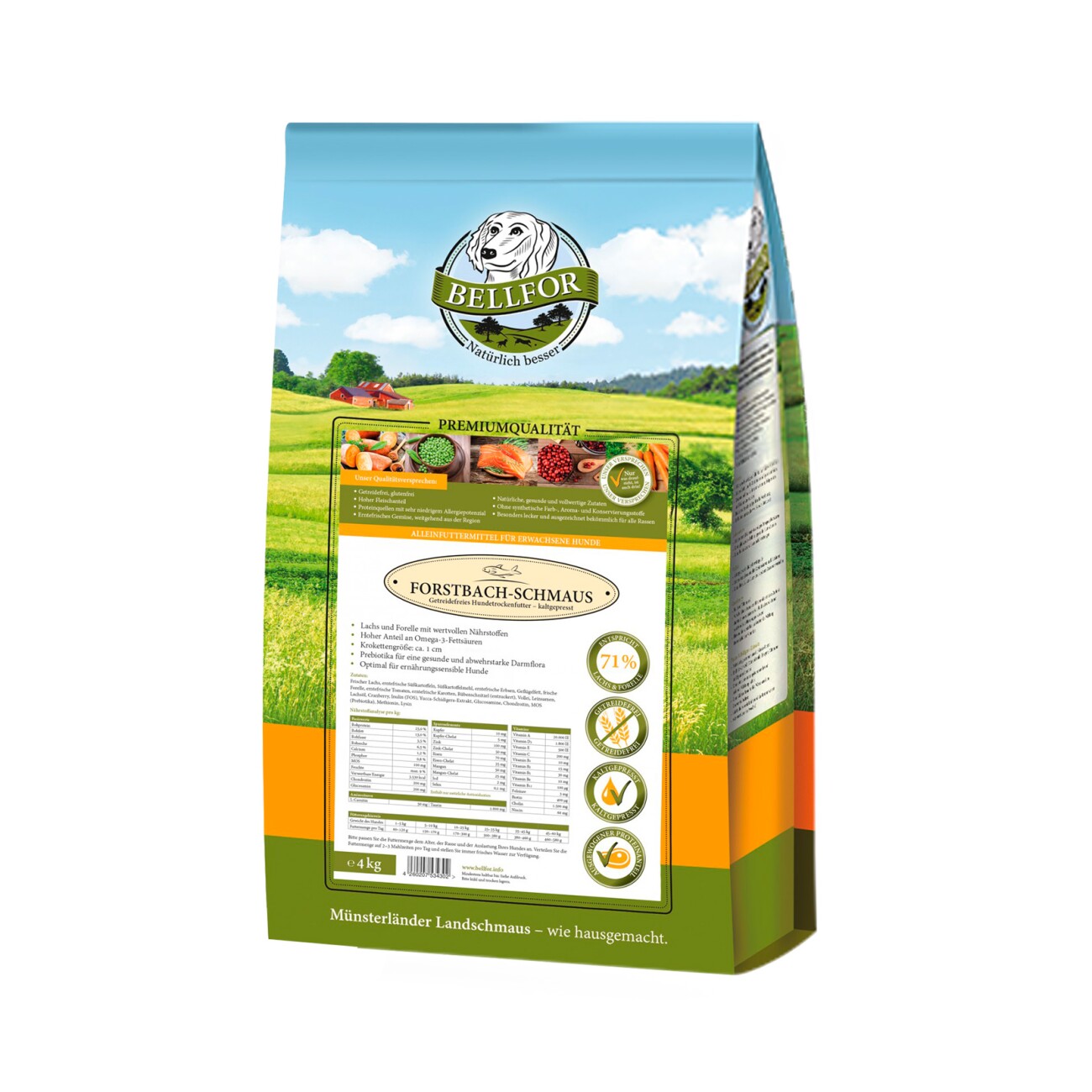Bellfor Trockenfutter für Hunde mit Lachs und Forelle Forstbach-Schmaus - 4 kg