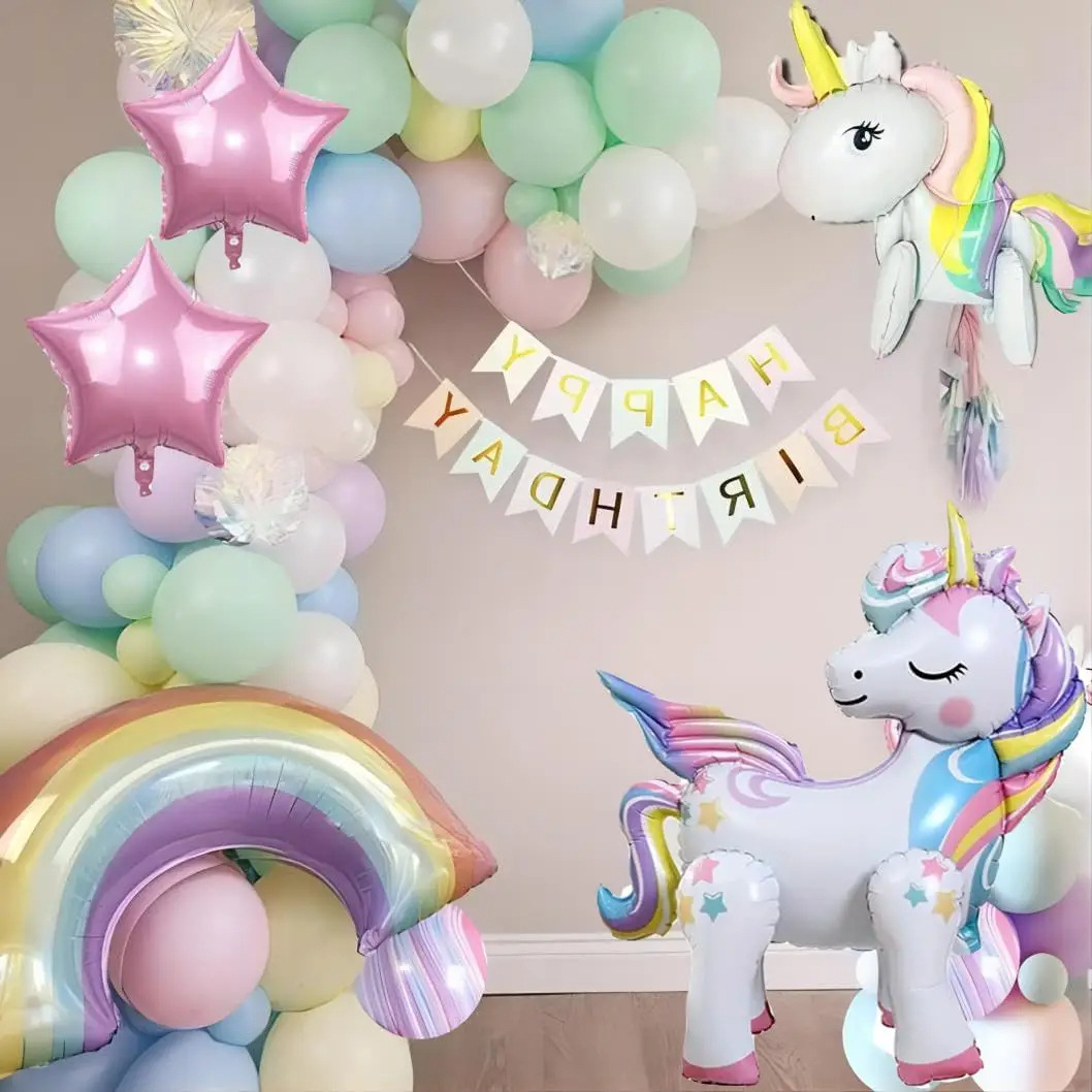 (63x57cm) 3D Kinder Party Deko Folien Ballon Unicorn Luftballon - Einhorn