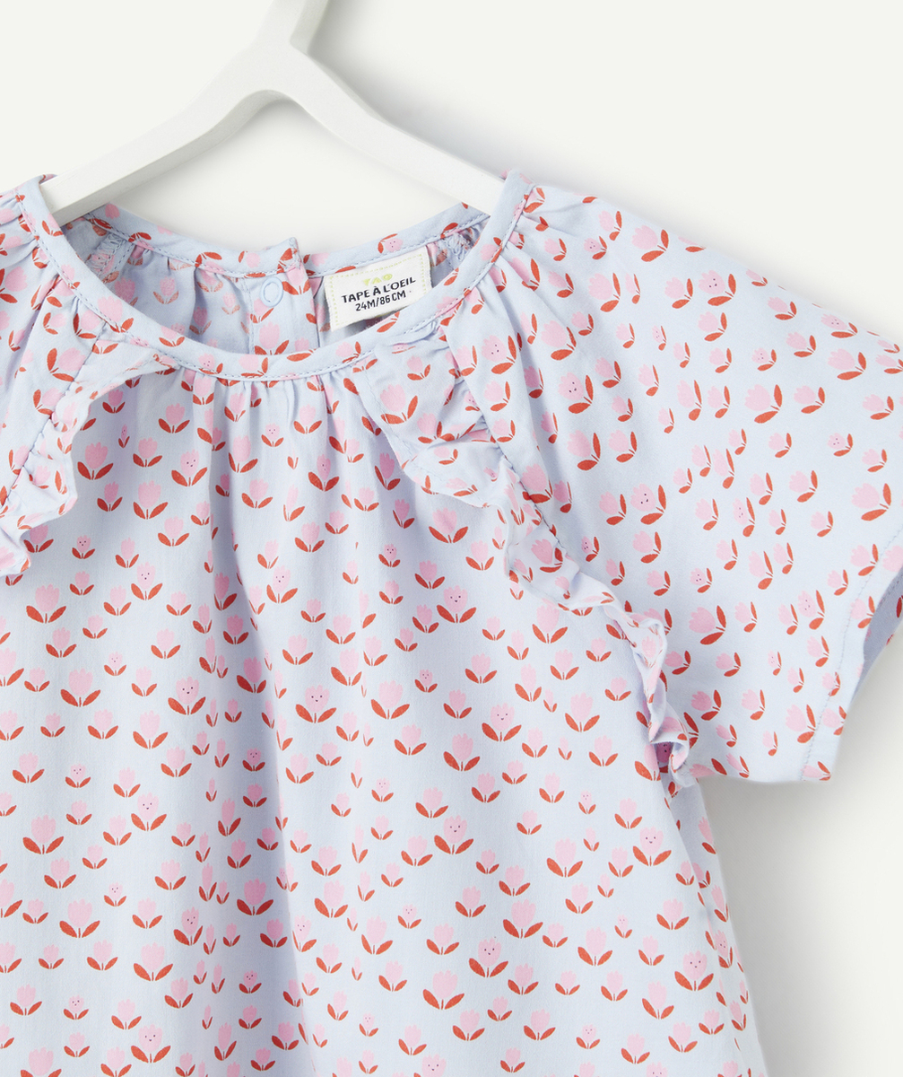 blouse manches courtes bébé fille violette imprimé roses