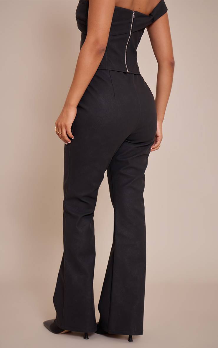 Noir Pantalon Évasé Petite En Synthétique Avec Fermeture Éclair Devant