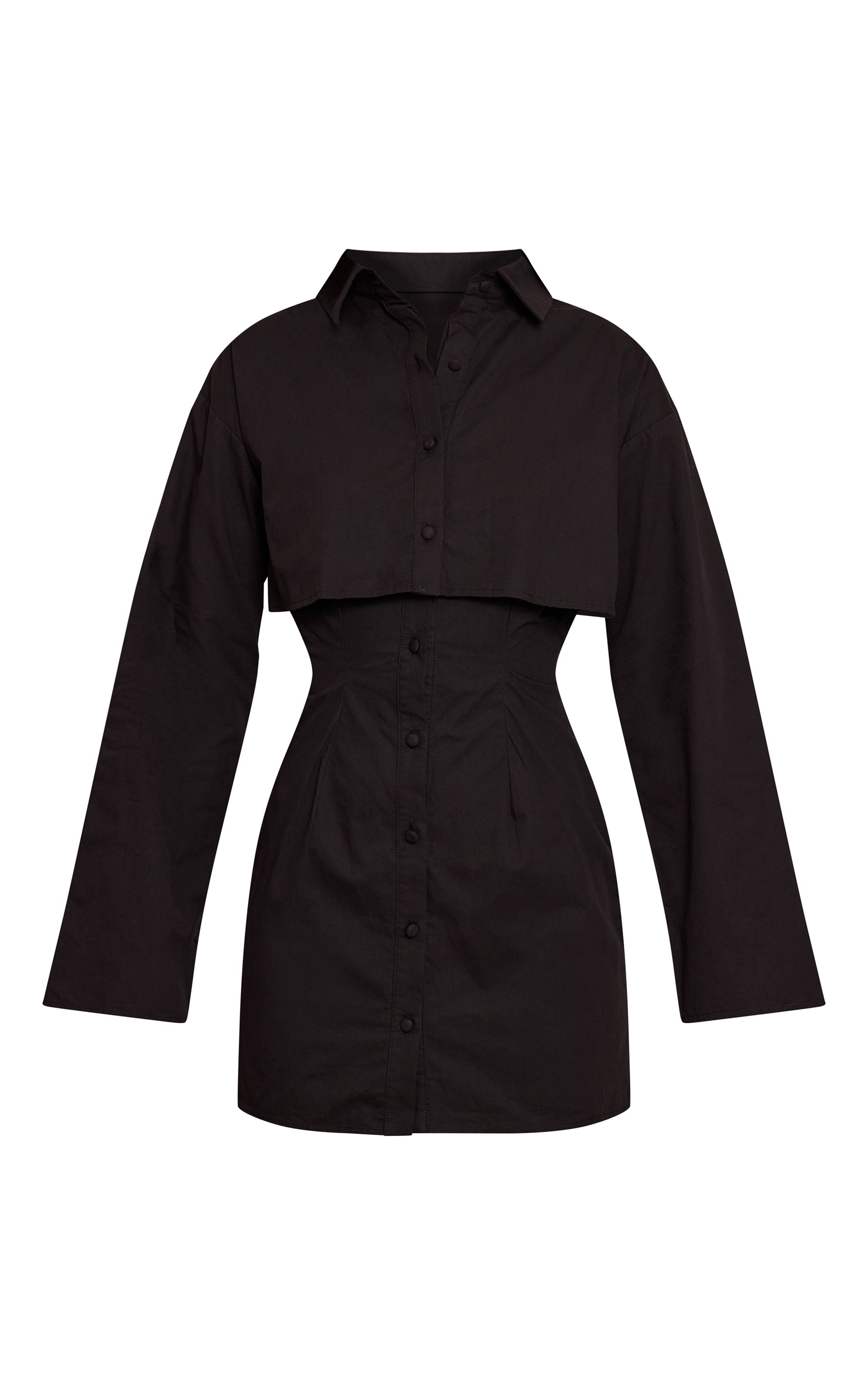 Noir Robe Droite Grande Taille À Manches Longues Avec Détail Superposé