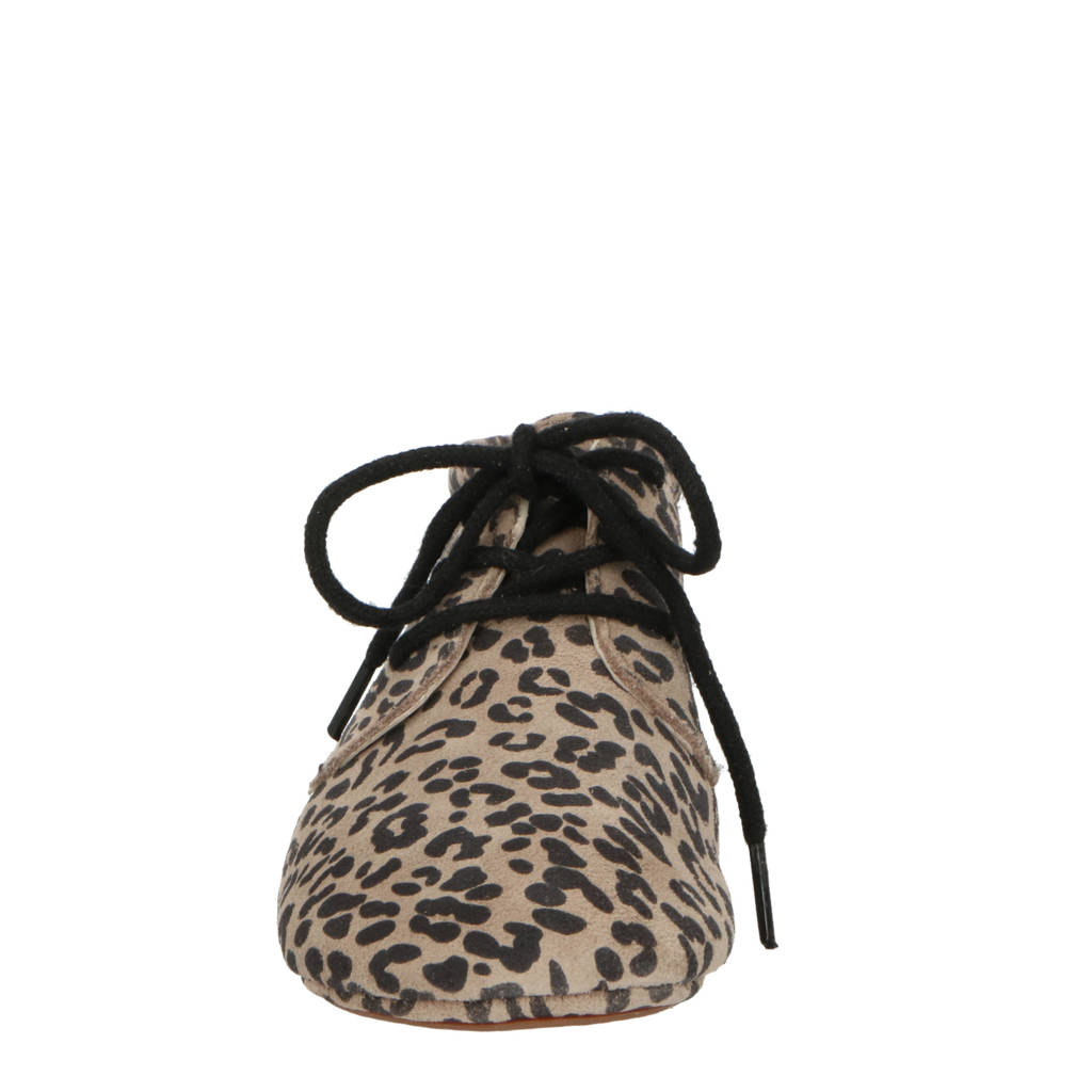 Mavies leren babyschoenen met panterprint beige